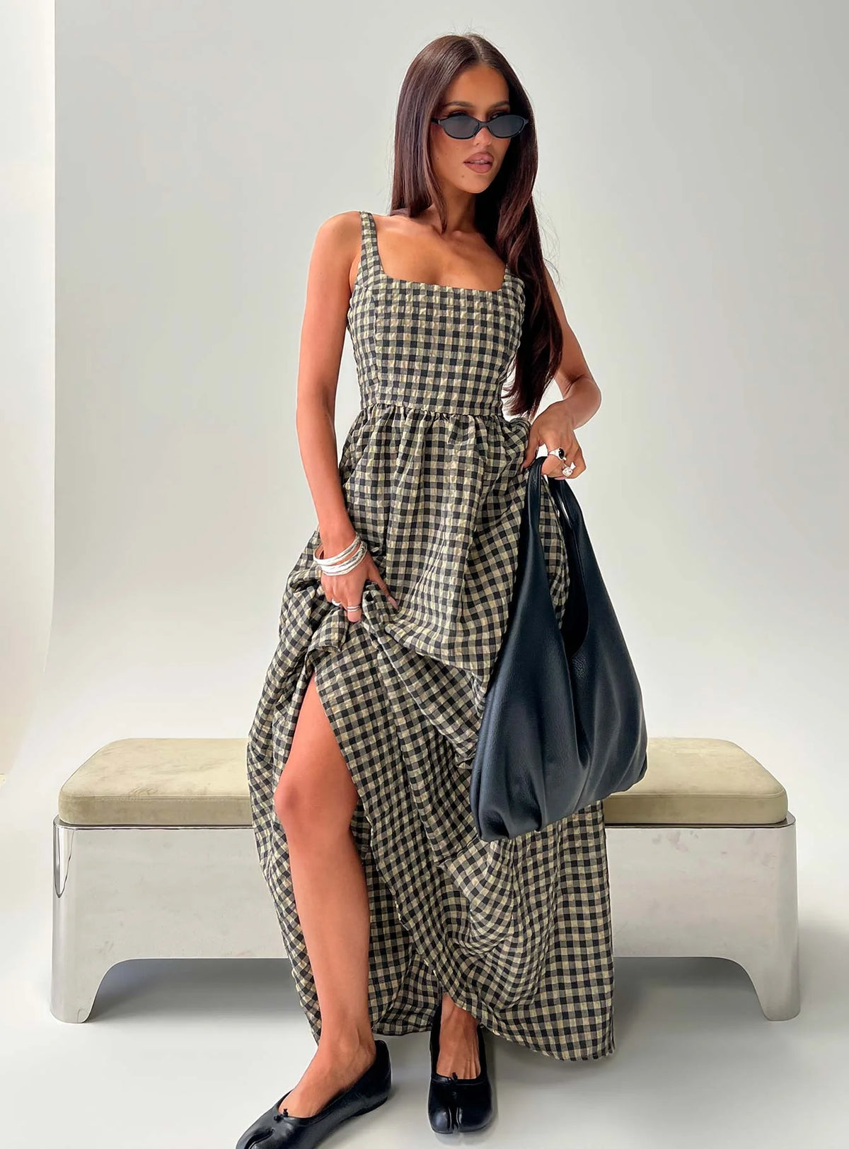 Cartmel Check Maxi Dress Black / Cream Petite