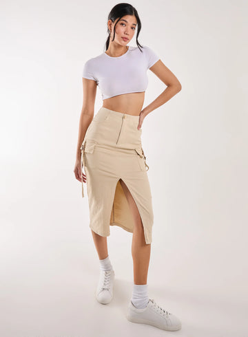 Utility Pocket Detail Midi Skirt