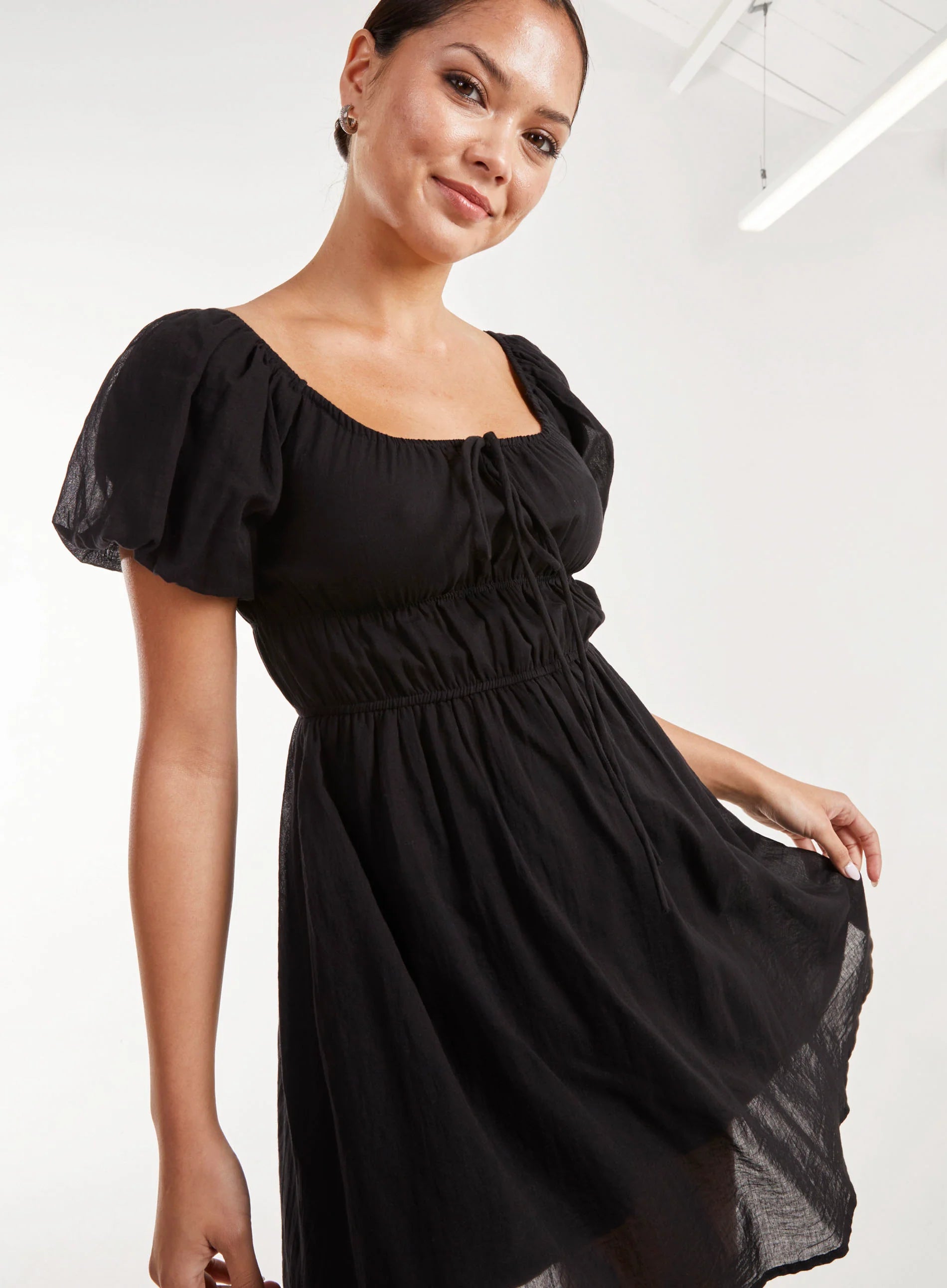 Puff Sleeve Mini Dress with Shorts