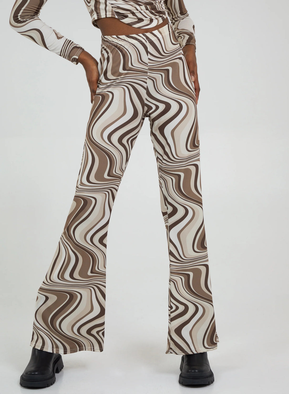 Swirl Print Slinky Flared Trousers
