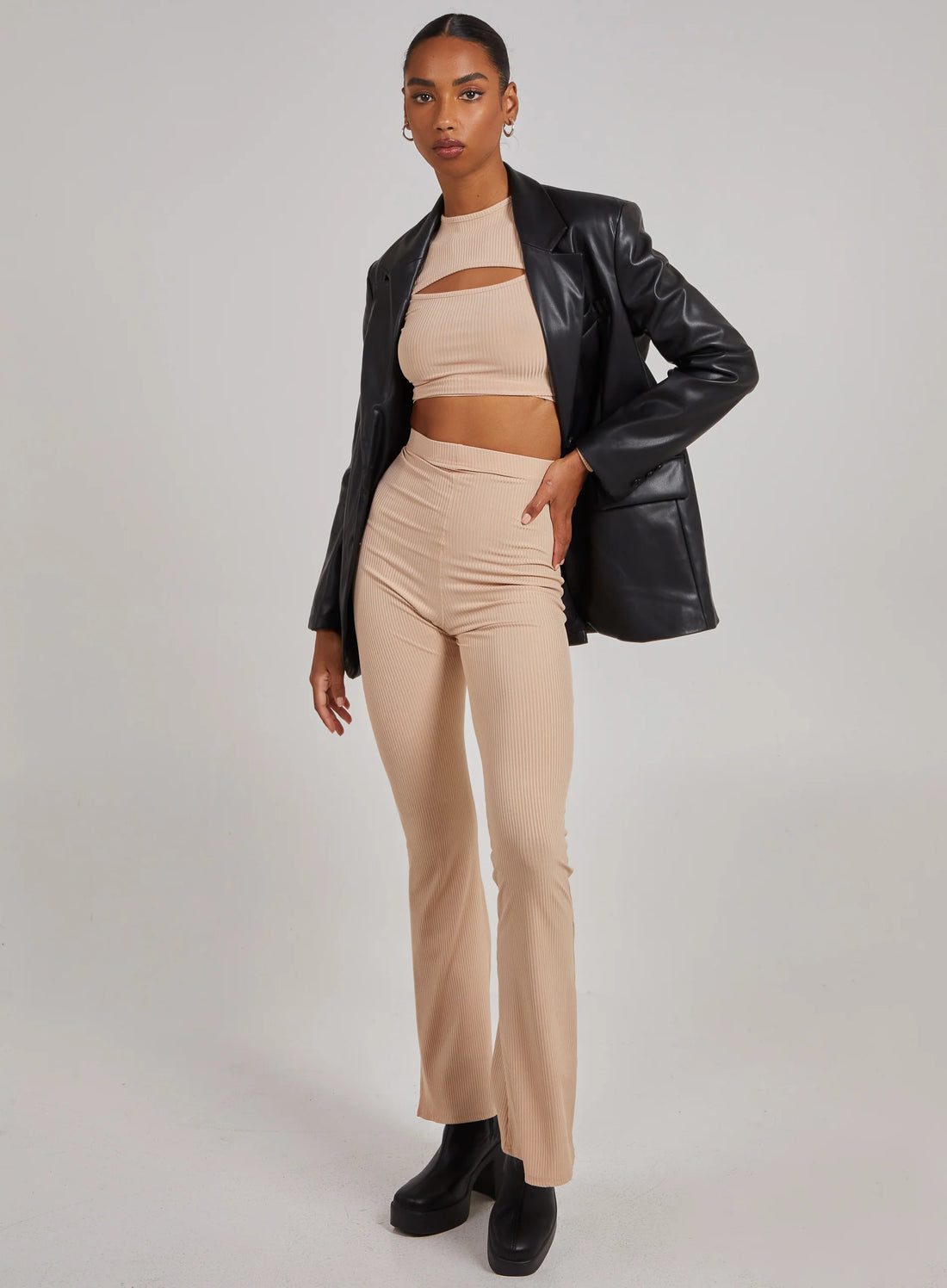 Ribbed Flare Trousers