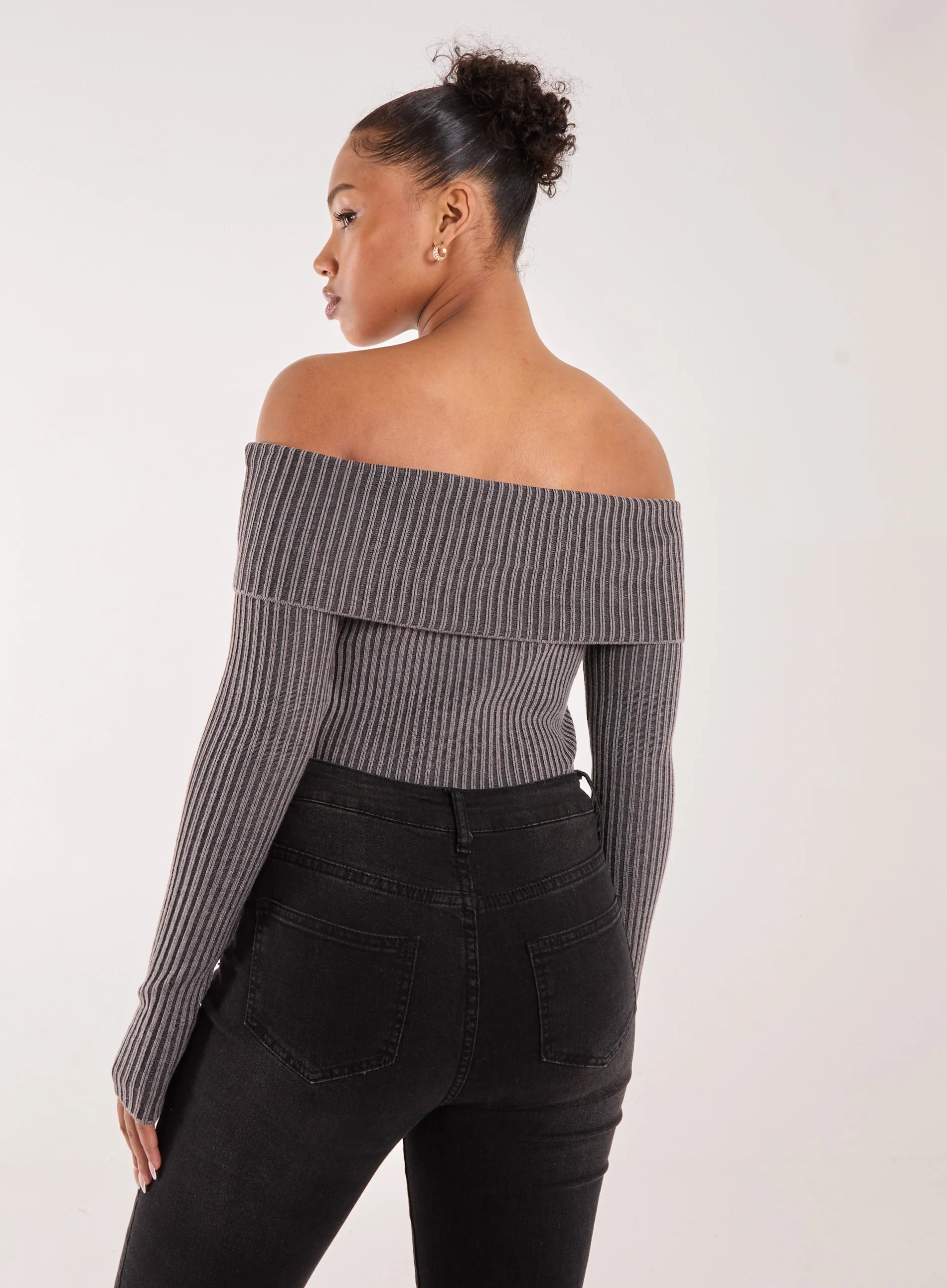 Two Tone Rib Bardot Top
