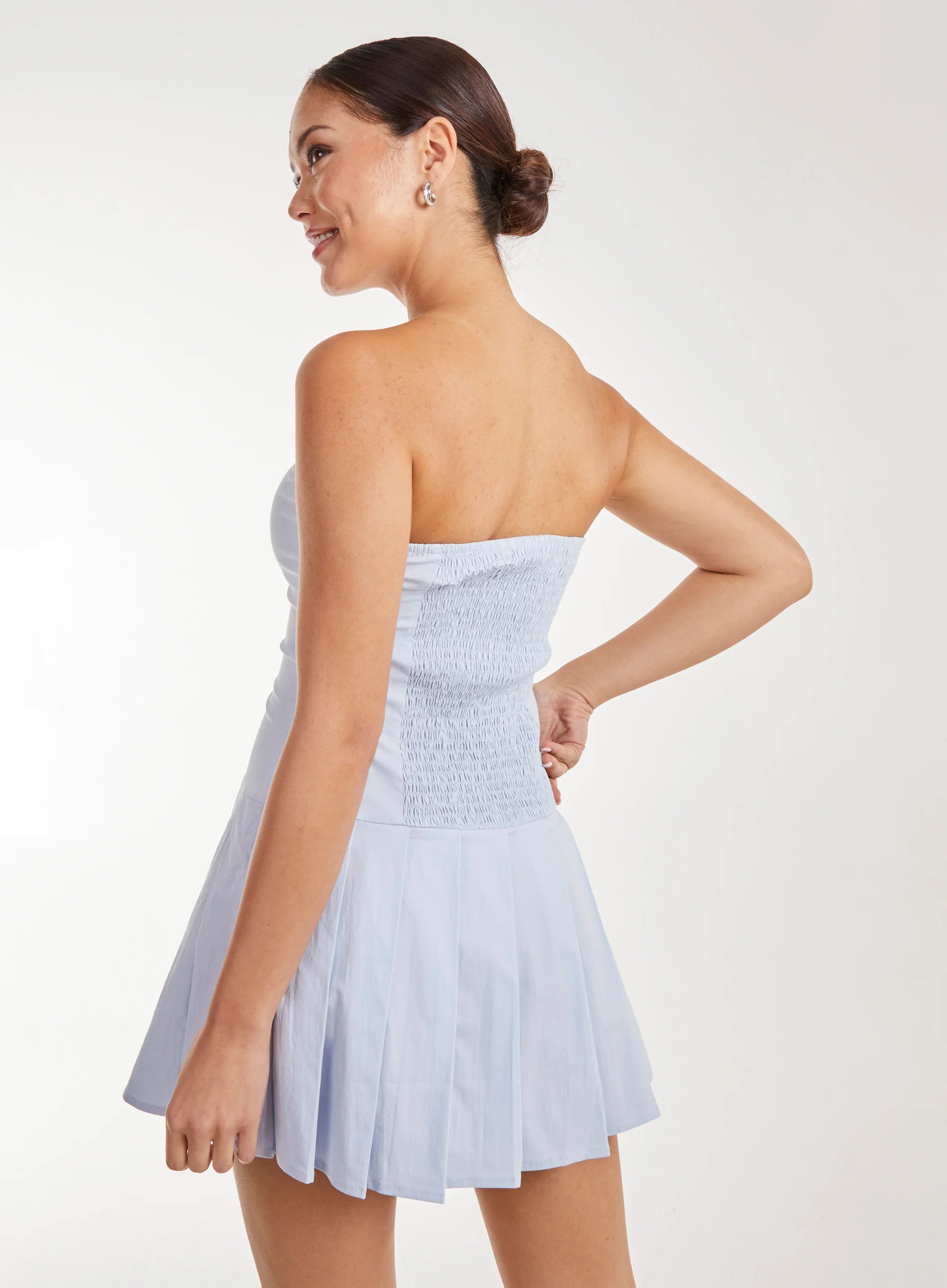 Corsage Bandeau Pleated Mini Dress
