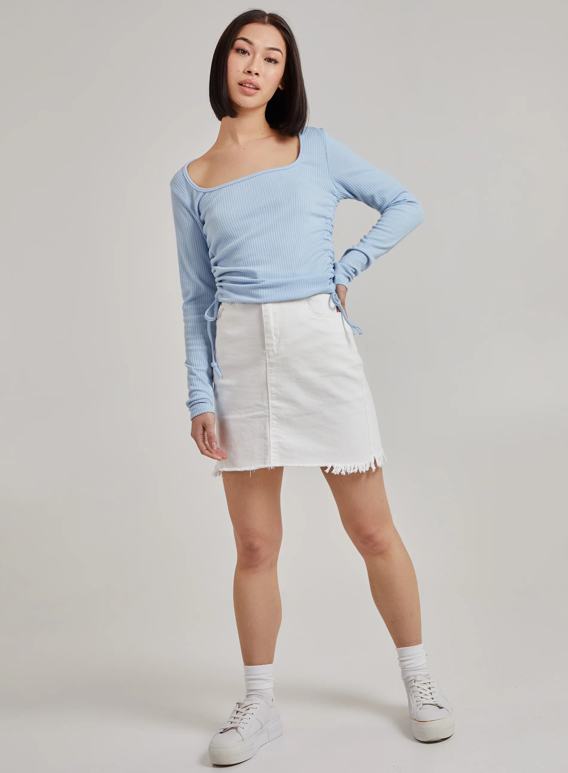 Ruched Square Neck Ribbed Top