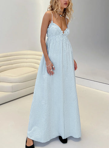 Avelyn Shirred Maxi Dress Blue Stripe