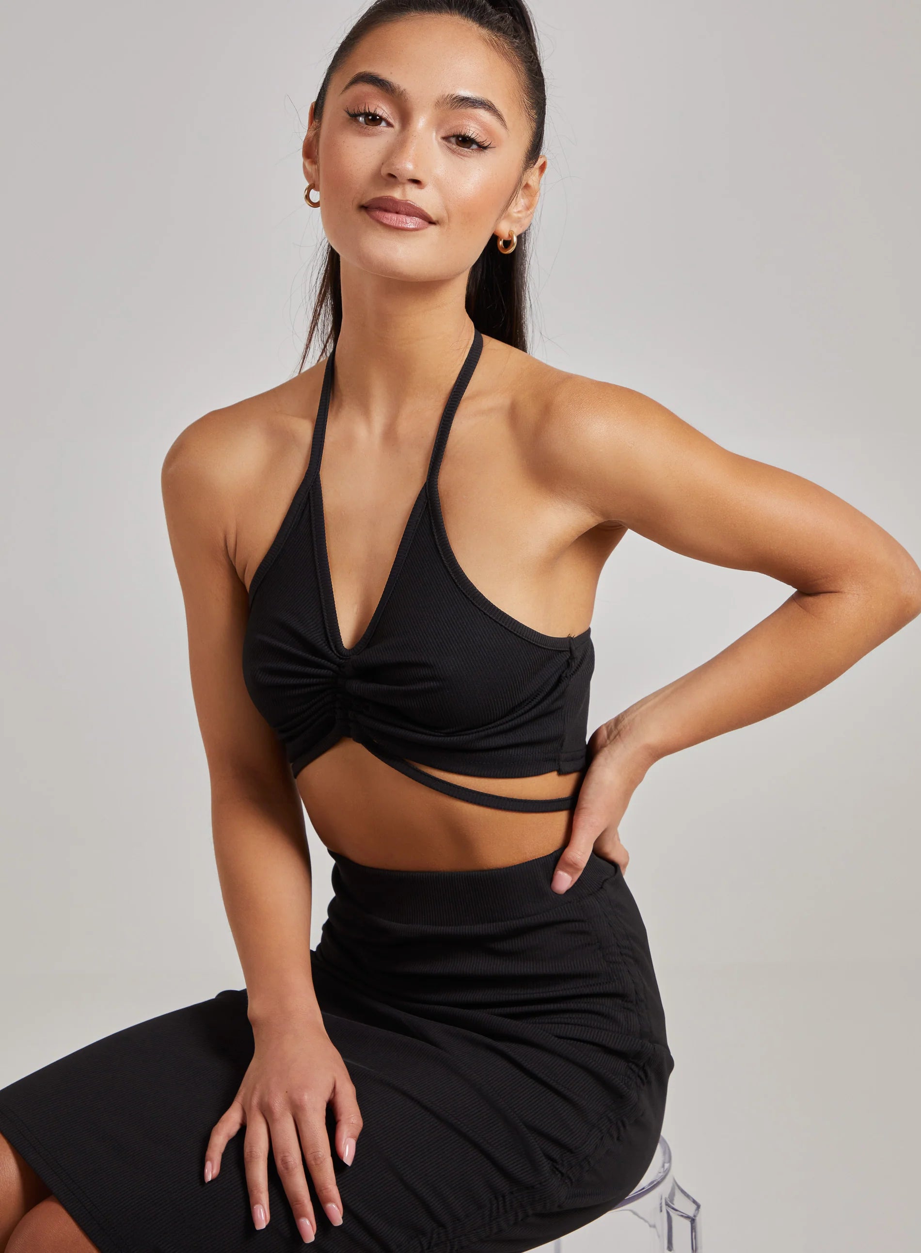 Ruched Ribbed Crop Top