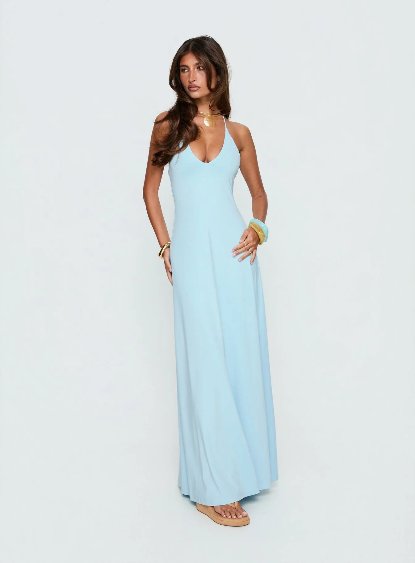 Palmas Halter Maxi Dress Baby Blue