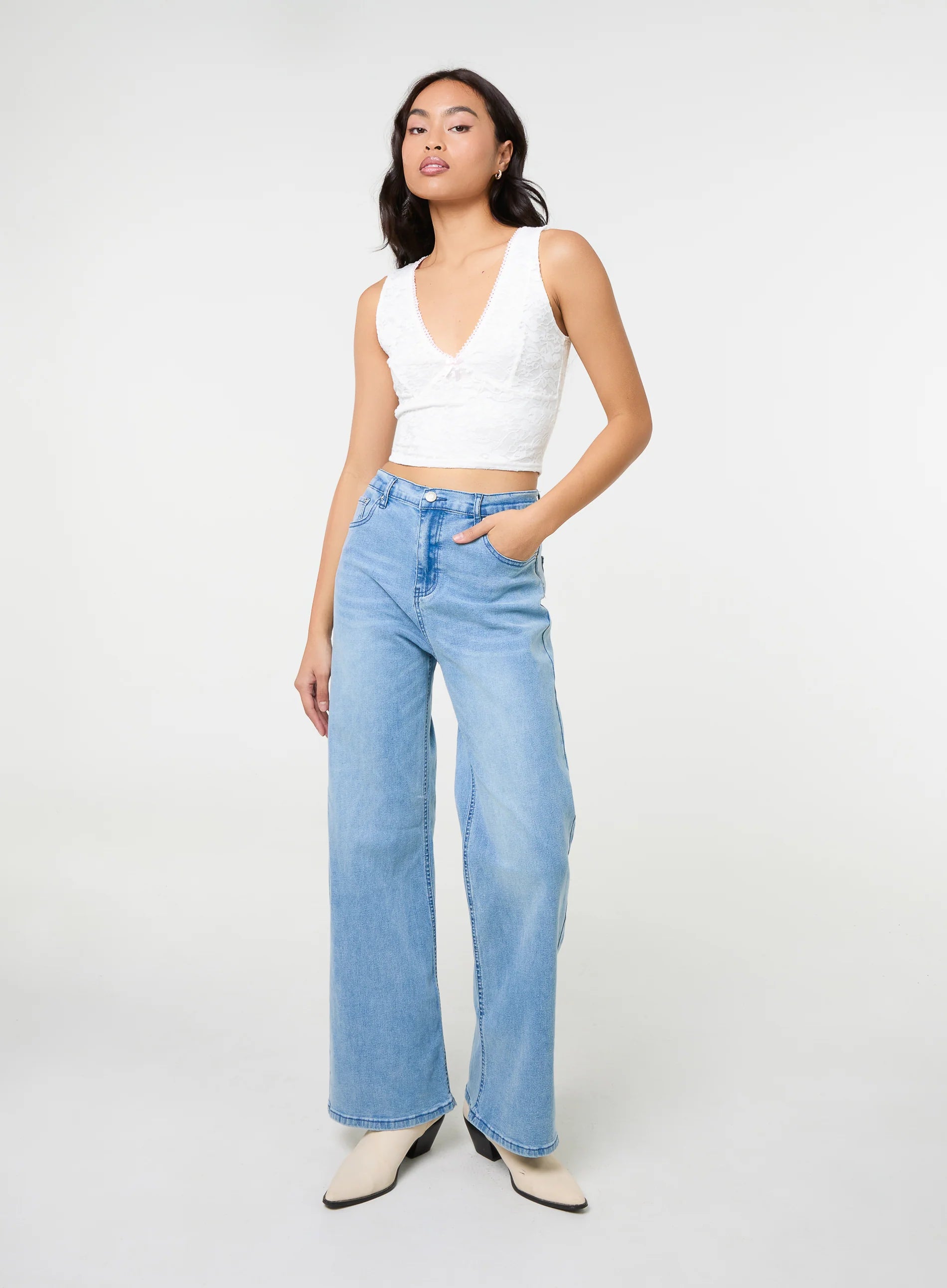 V Neck Lace Crop Top