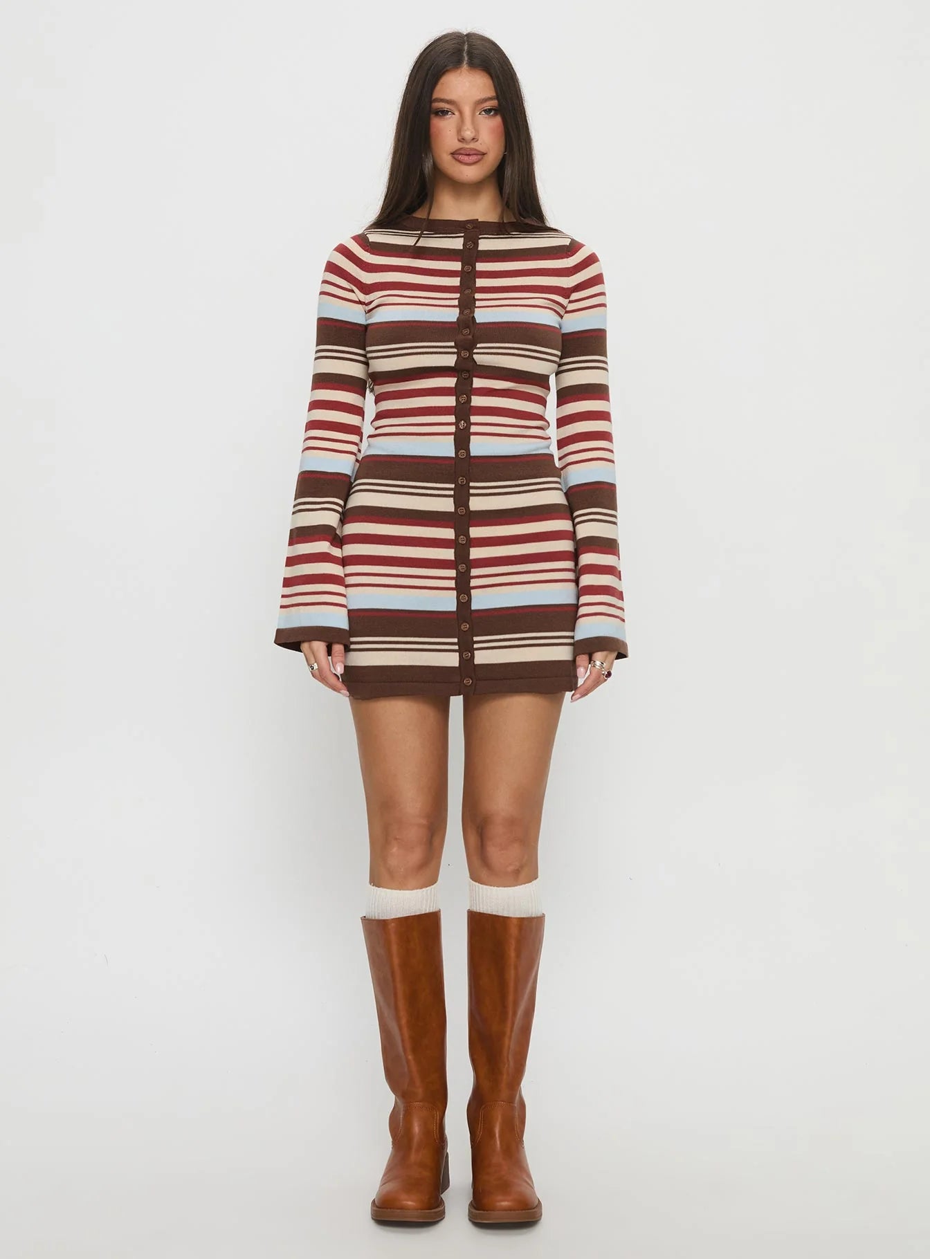 Norelai Long Sleeve Knit Mini Dress Multi Stripe