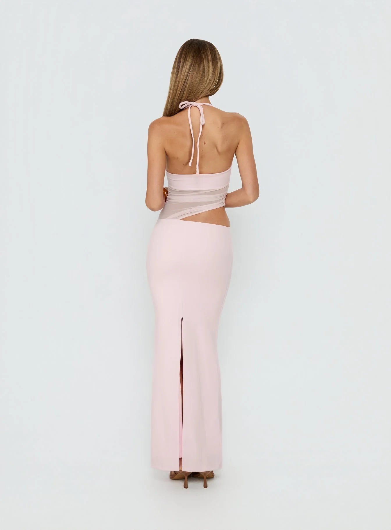 Afinity Sheer V Neck Maxi Dress Pink