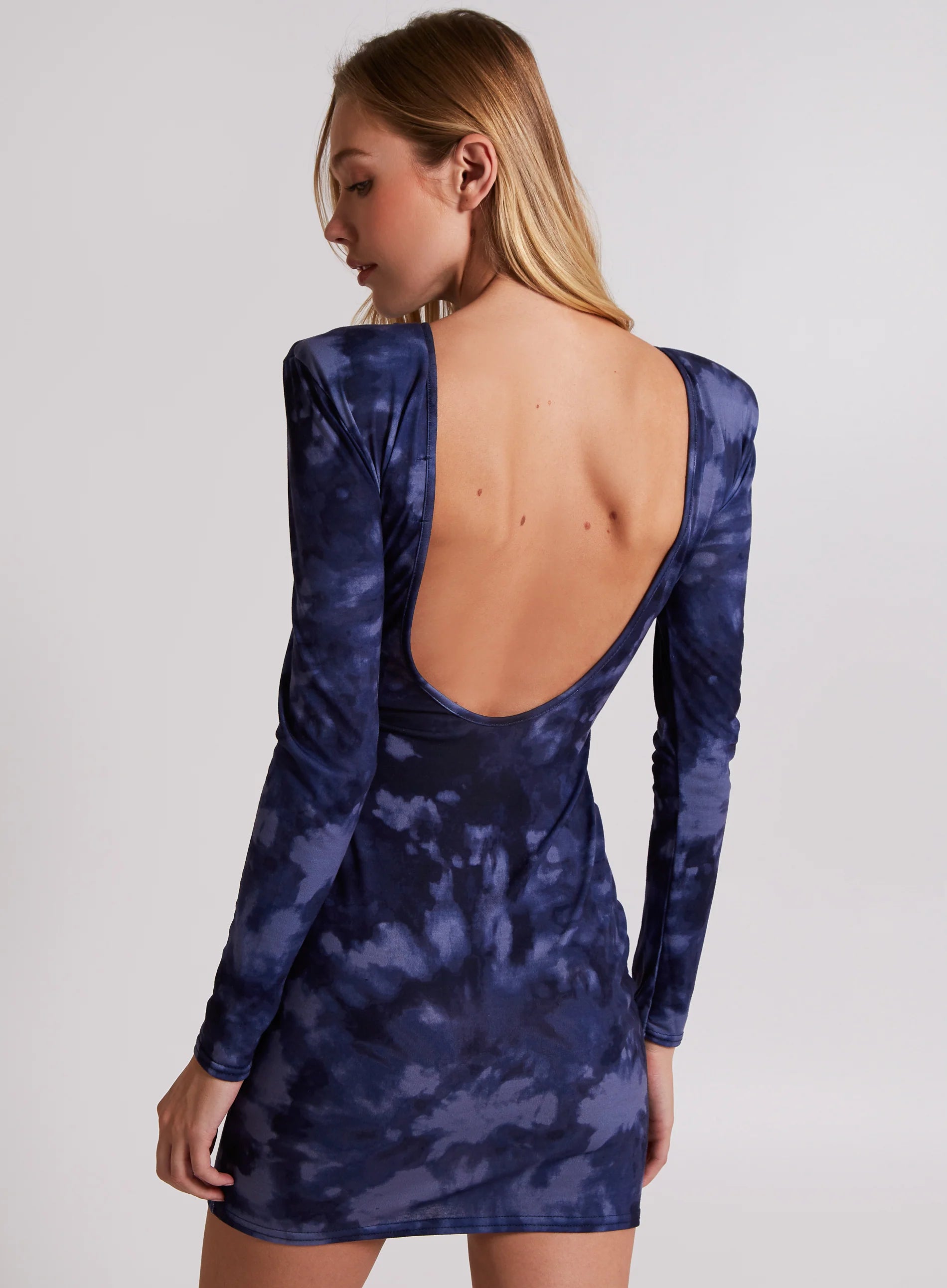 Tie Dye Padded Shoulder Mini Dress