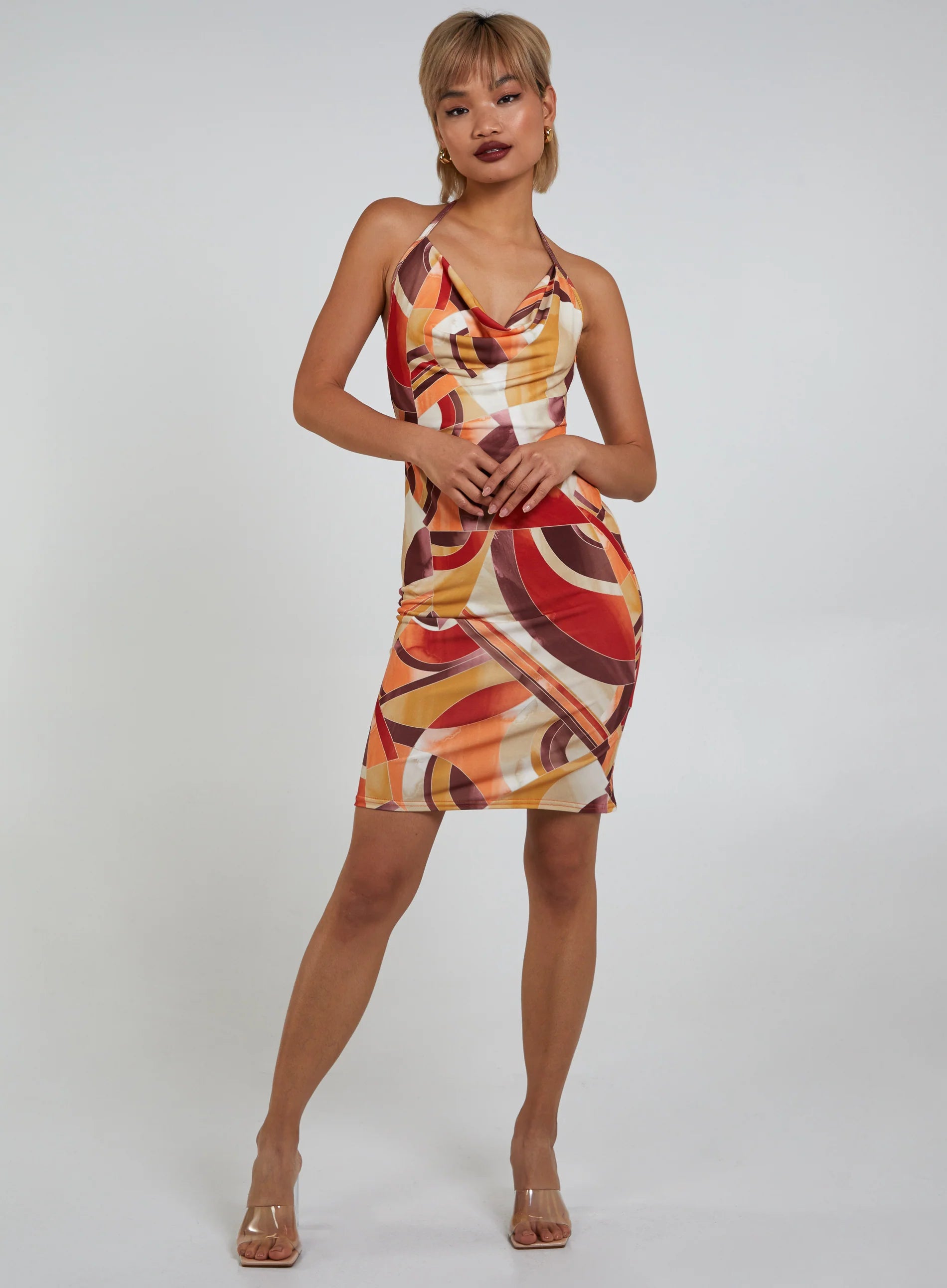 Abstract Print Slinky Mini Dress