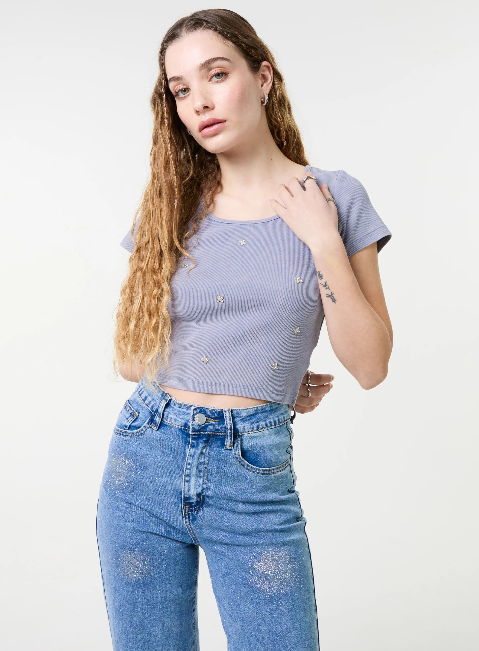 Embellished Wash Rib Top