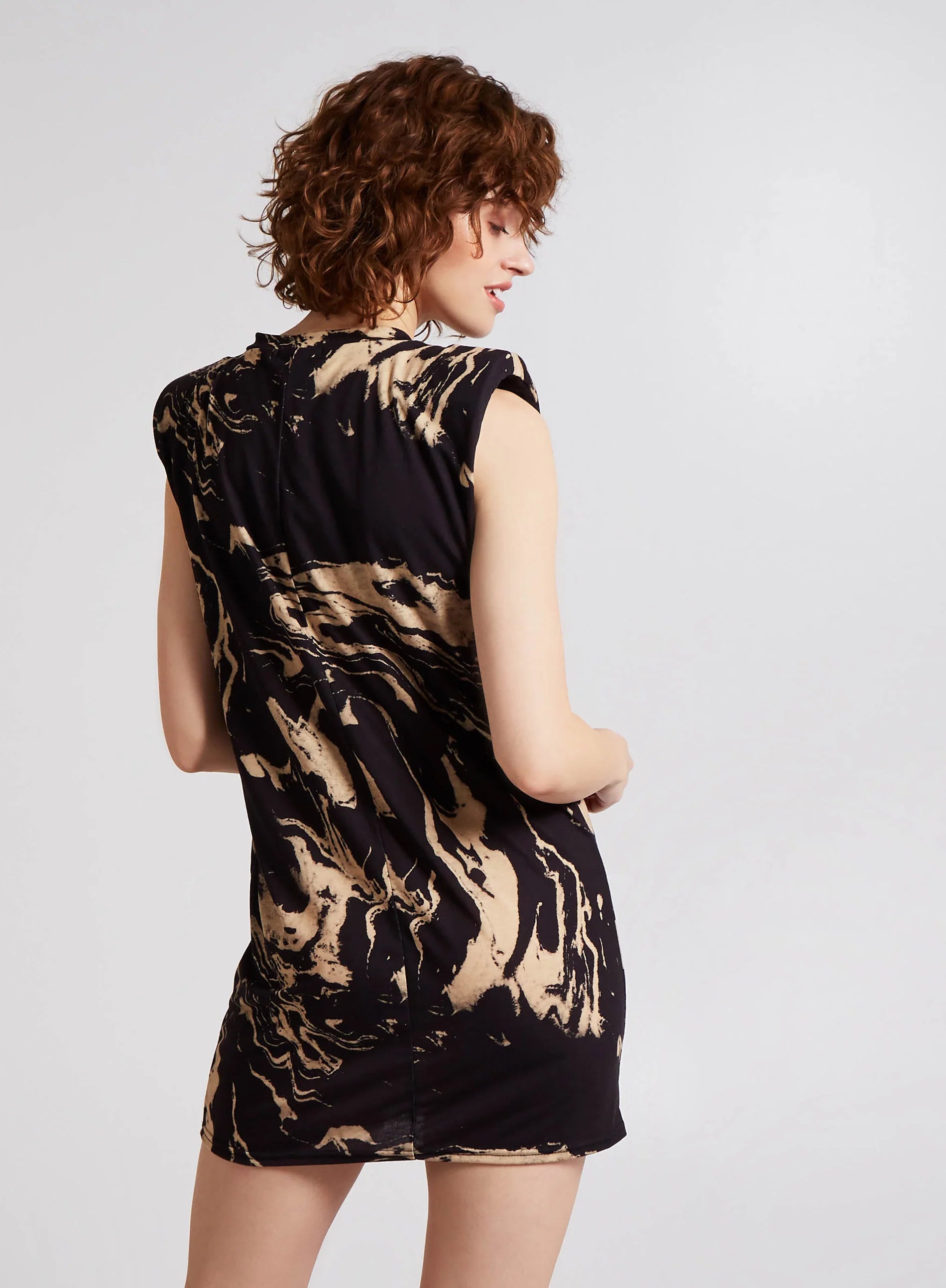 Marble Shoulder Pad Sleeveless Dress