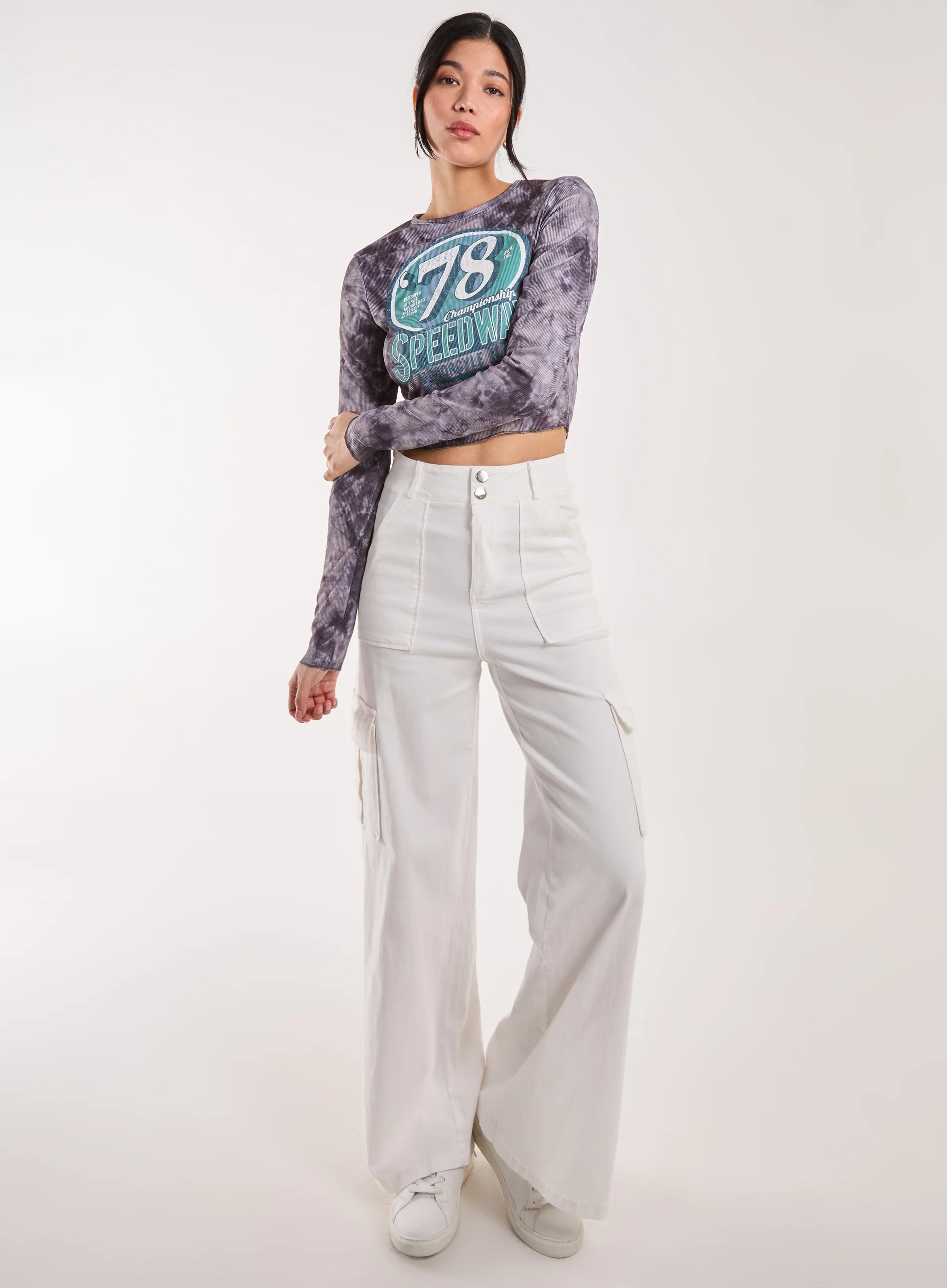 Racer Washed Printed Long Sleeve Top