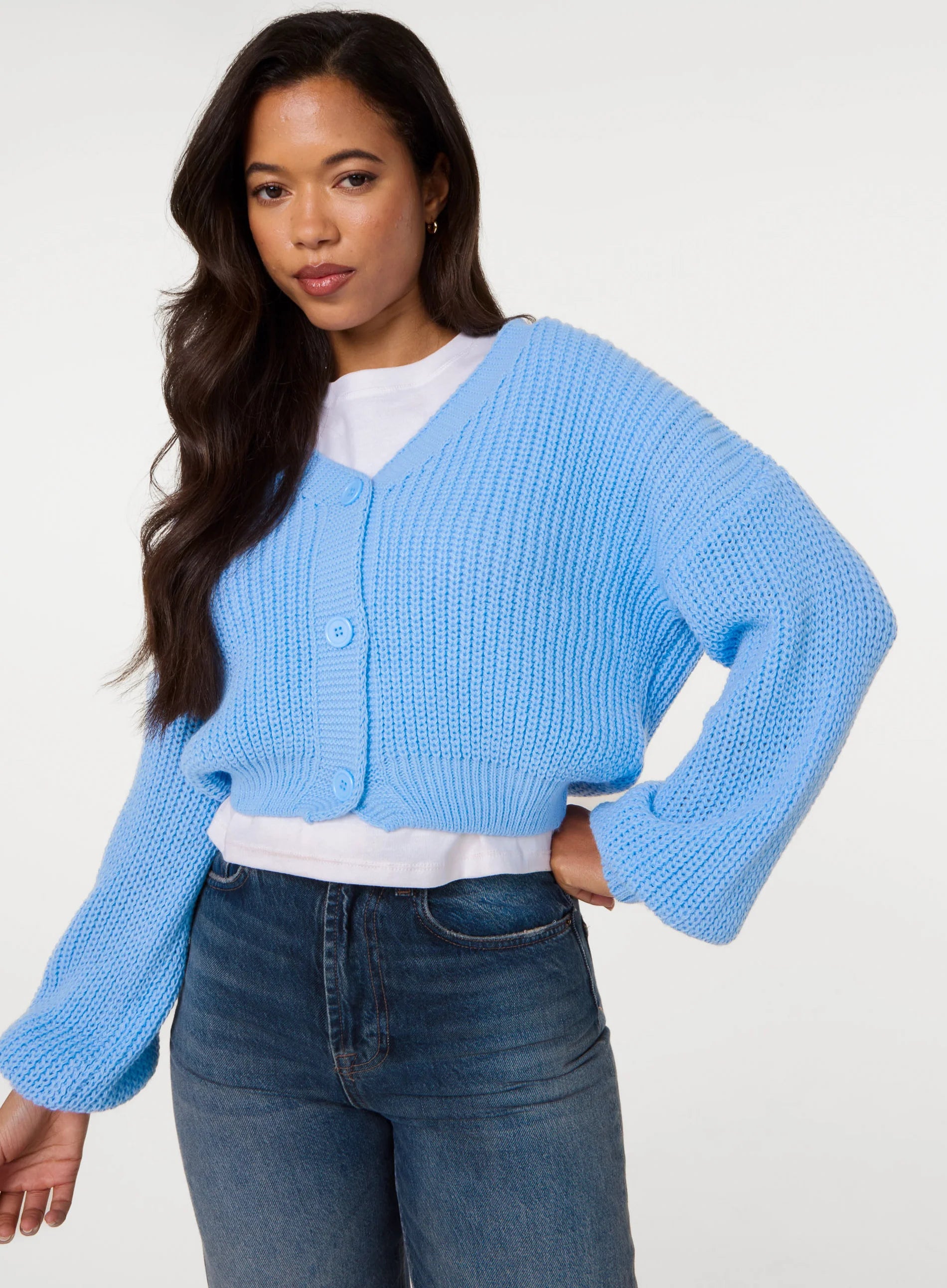 V Neck Three Button Cardigan