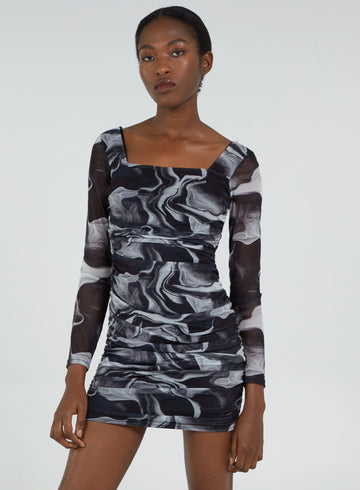 Mesh Marble Long Sleeve Mini Dress