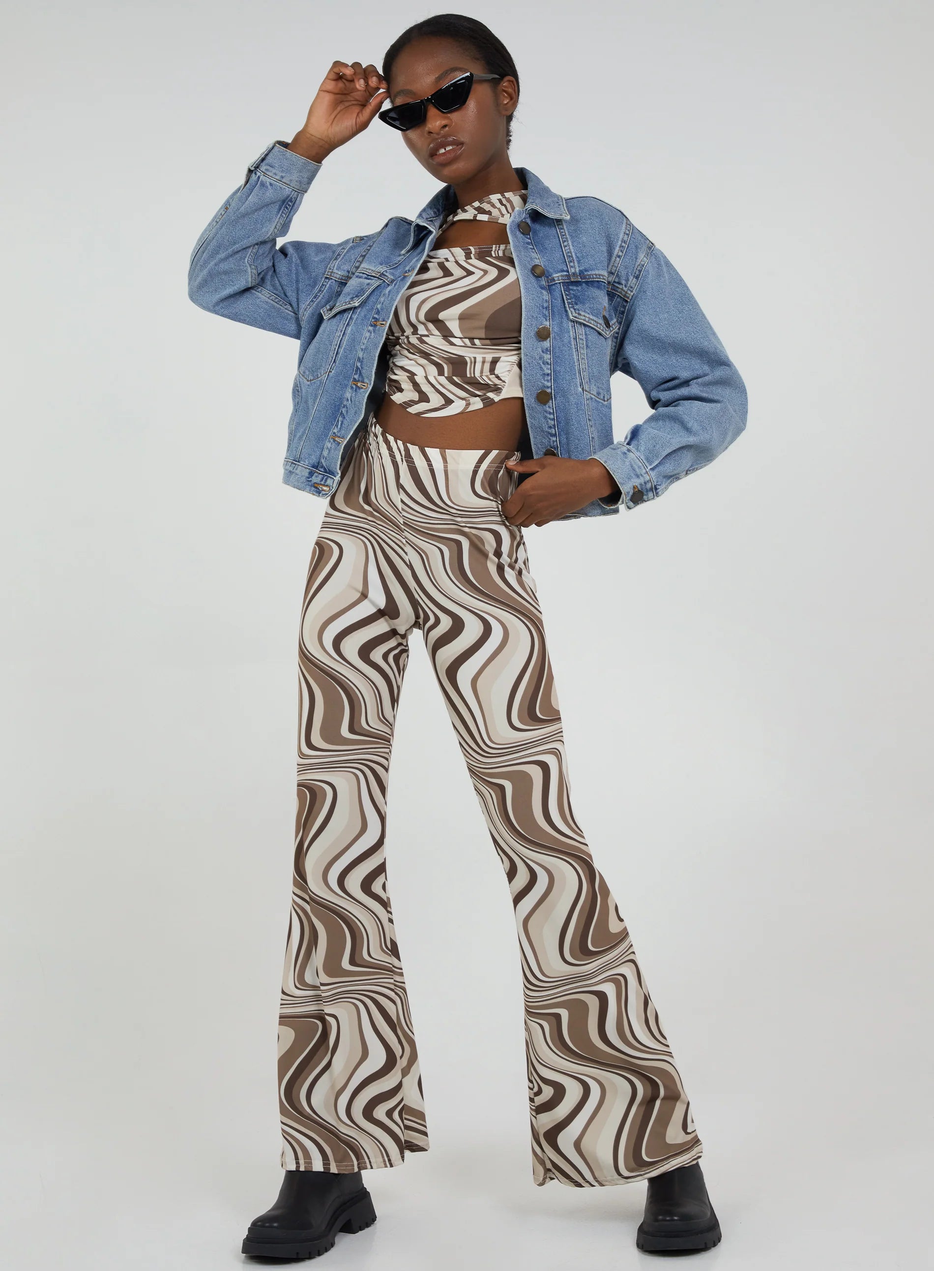 Swirl Print Slinky Flared Trousers