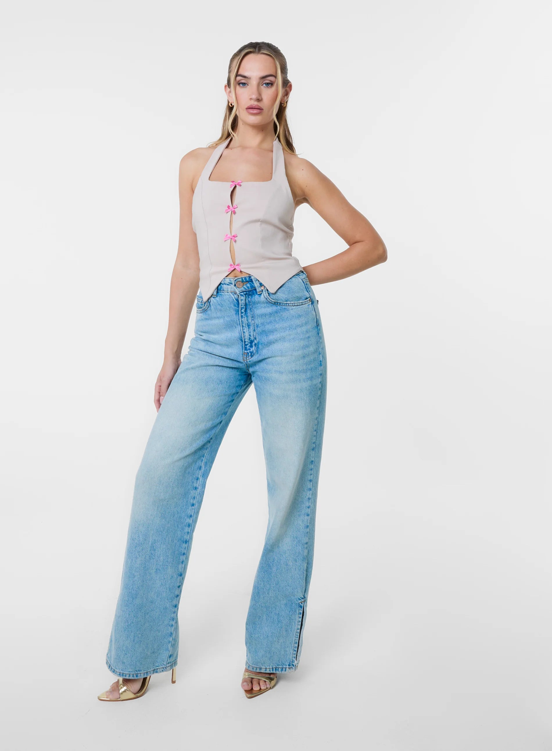 Halter Neck Top With Bows