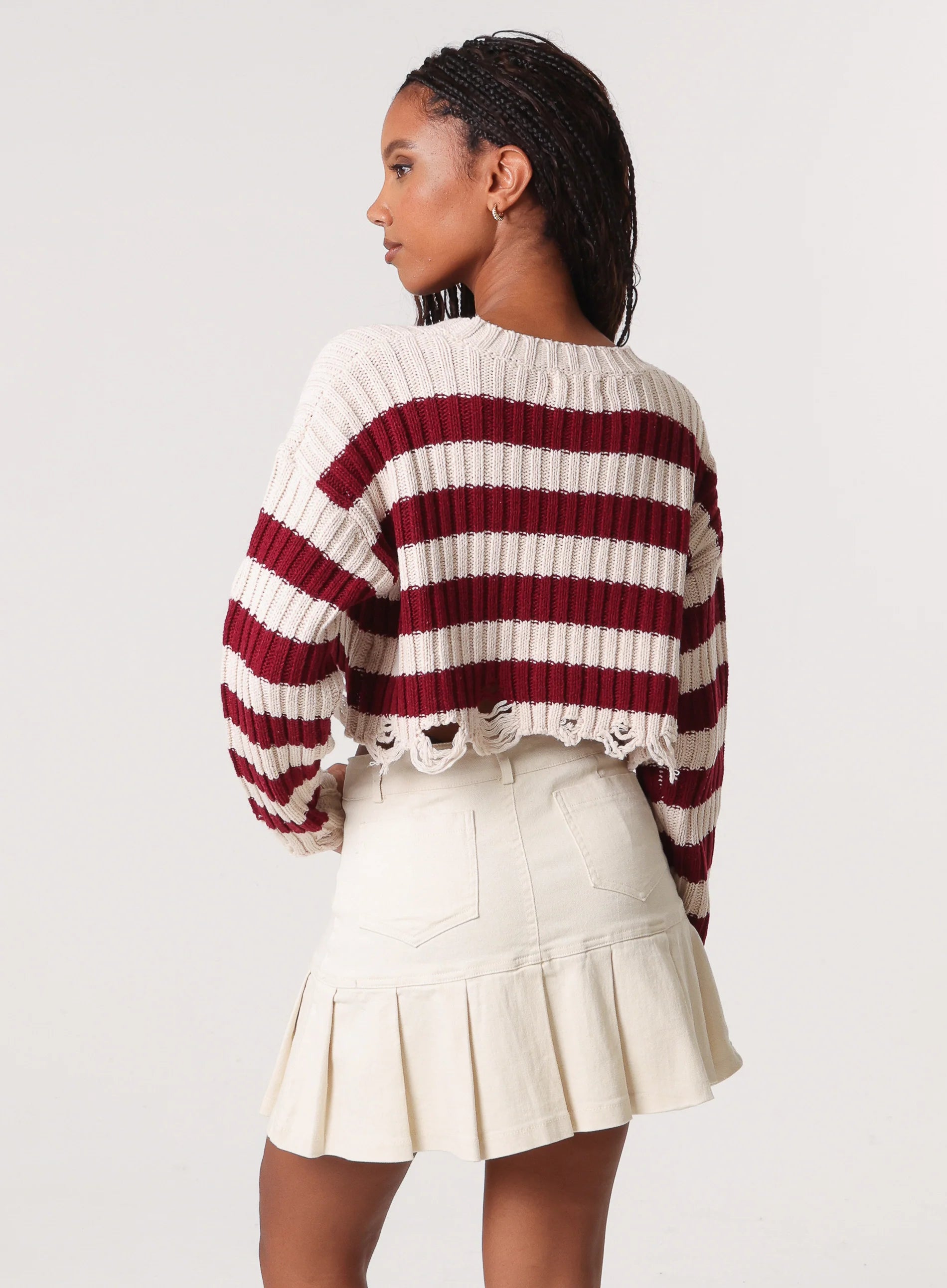 Distressed Striped Crop Knit Jumper