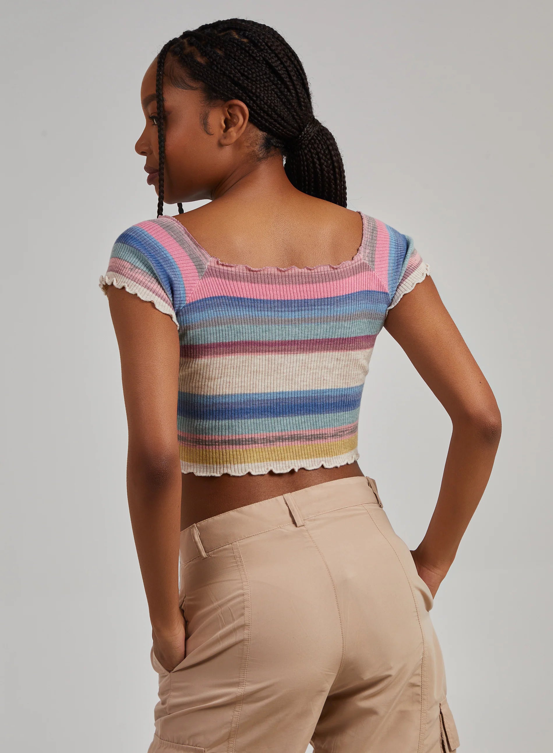 Space Dye Lettuce Hem Square Neck Crop Top