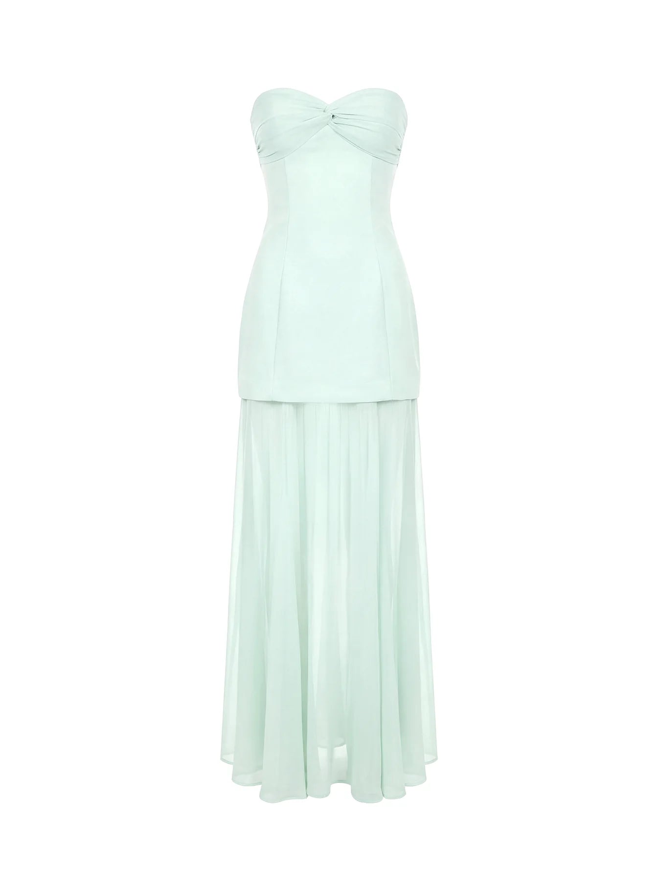 Flashy Sheer Chiffon Strapless Maxi Dress Green