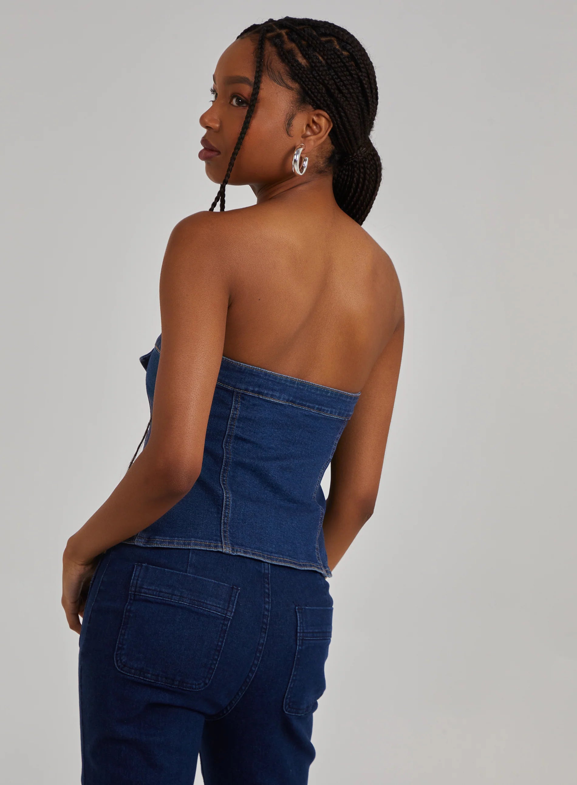 Bandeau Button Up Denim Corset Top
