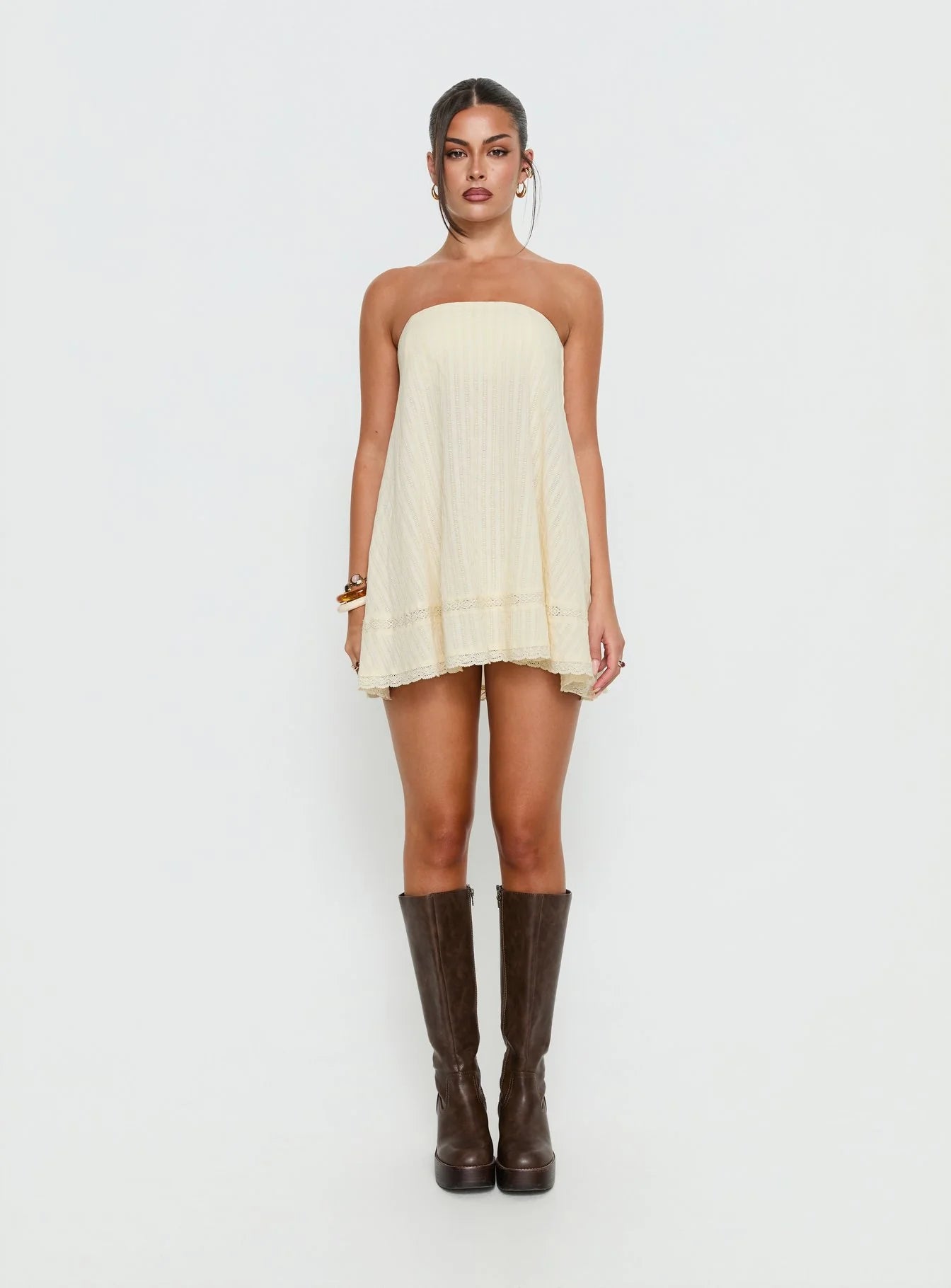 Gypsea Strapless Swing Mini Dress Butter Yellow