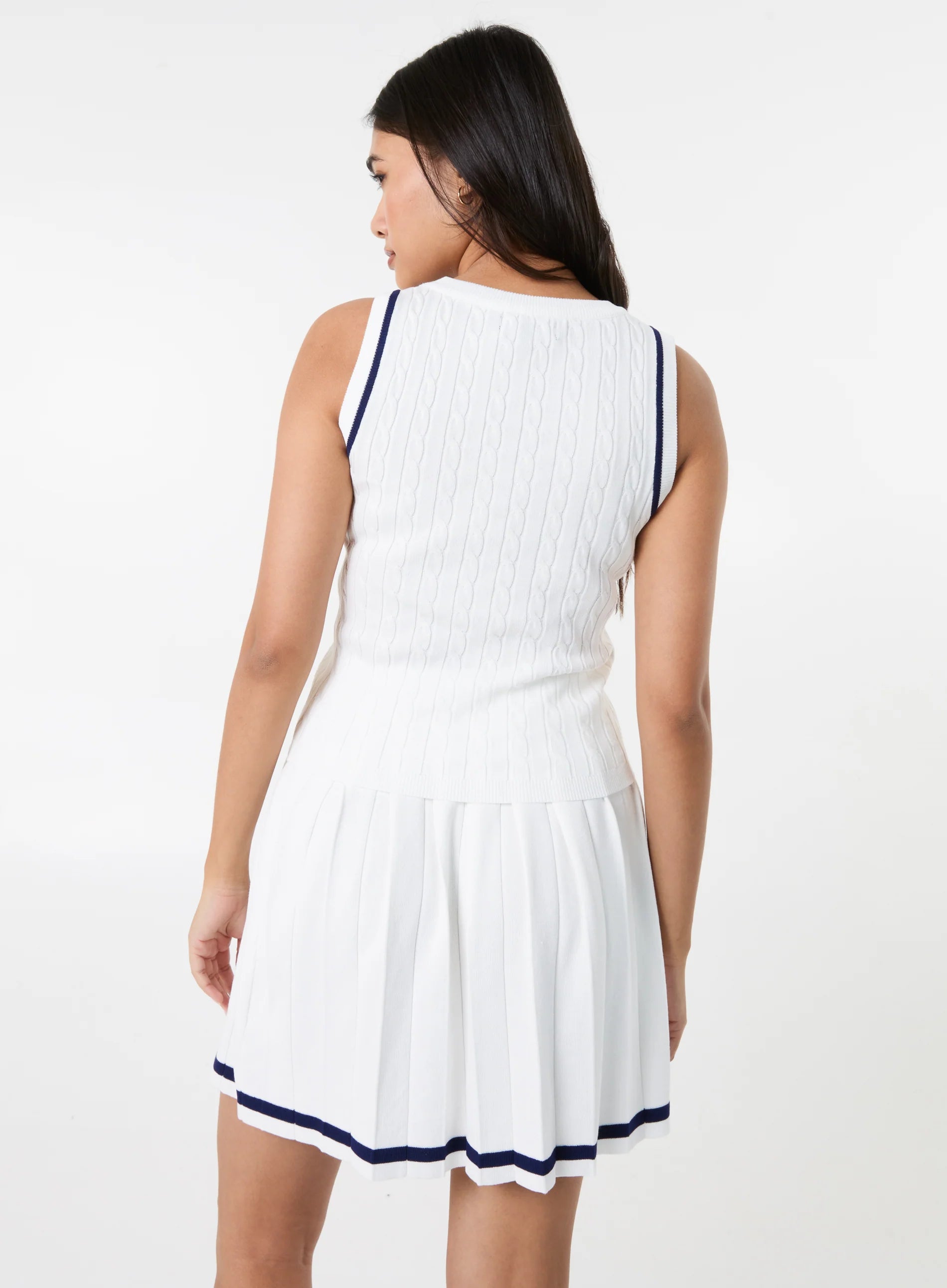 Cable Knit Vest With Contrast Piping