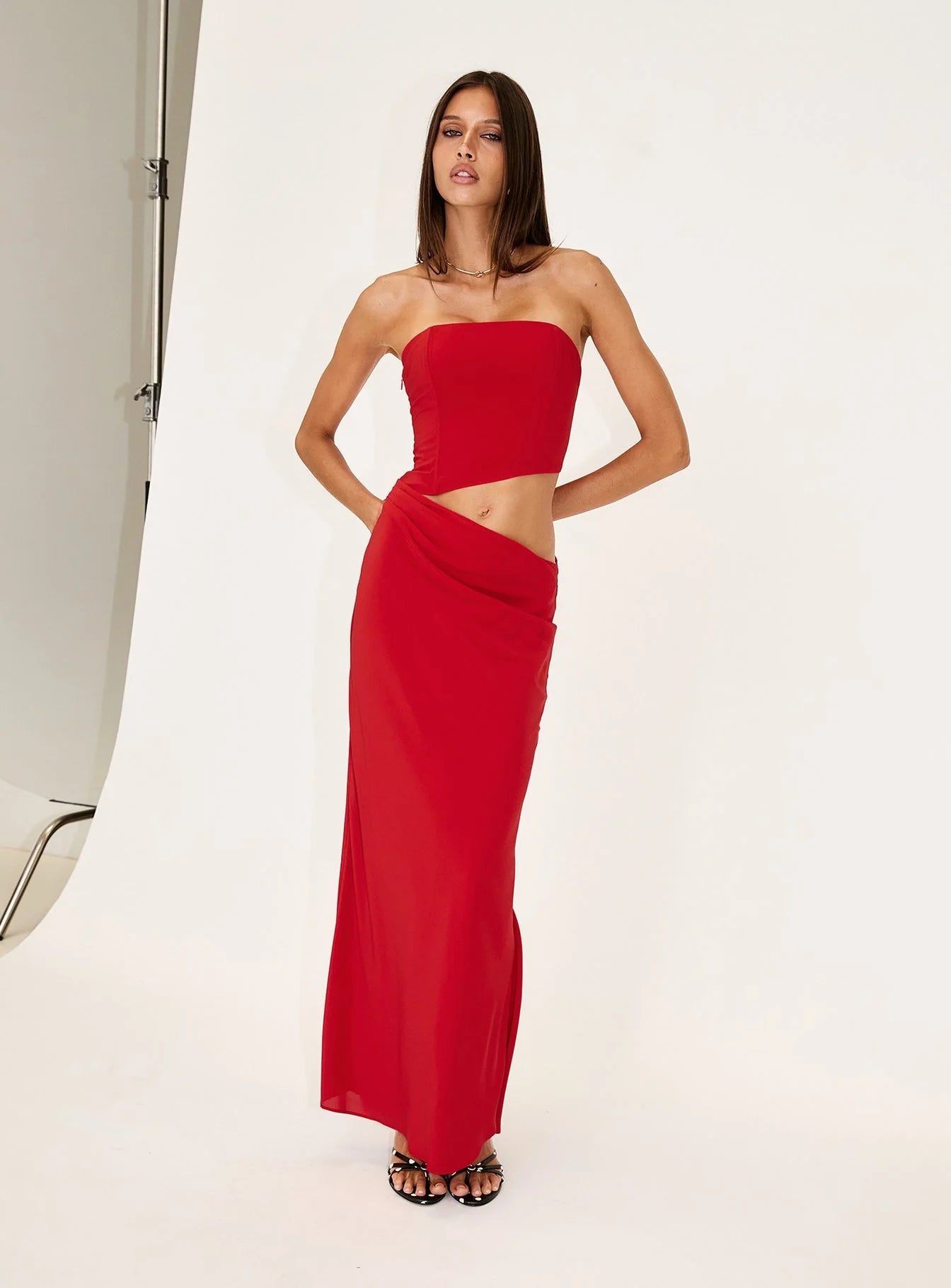 Jasira Strapless Drape Maxi Dress Bold Red