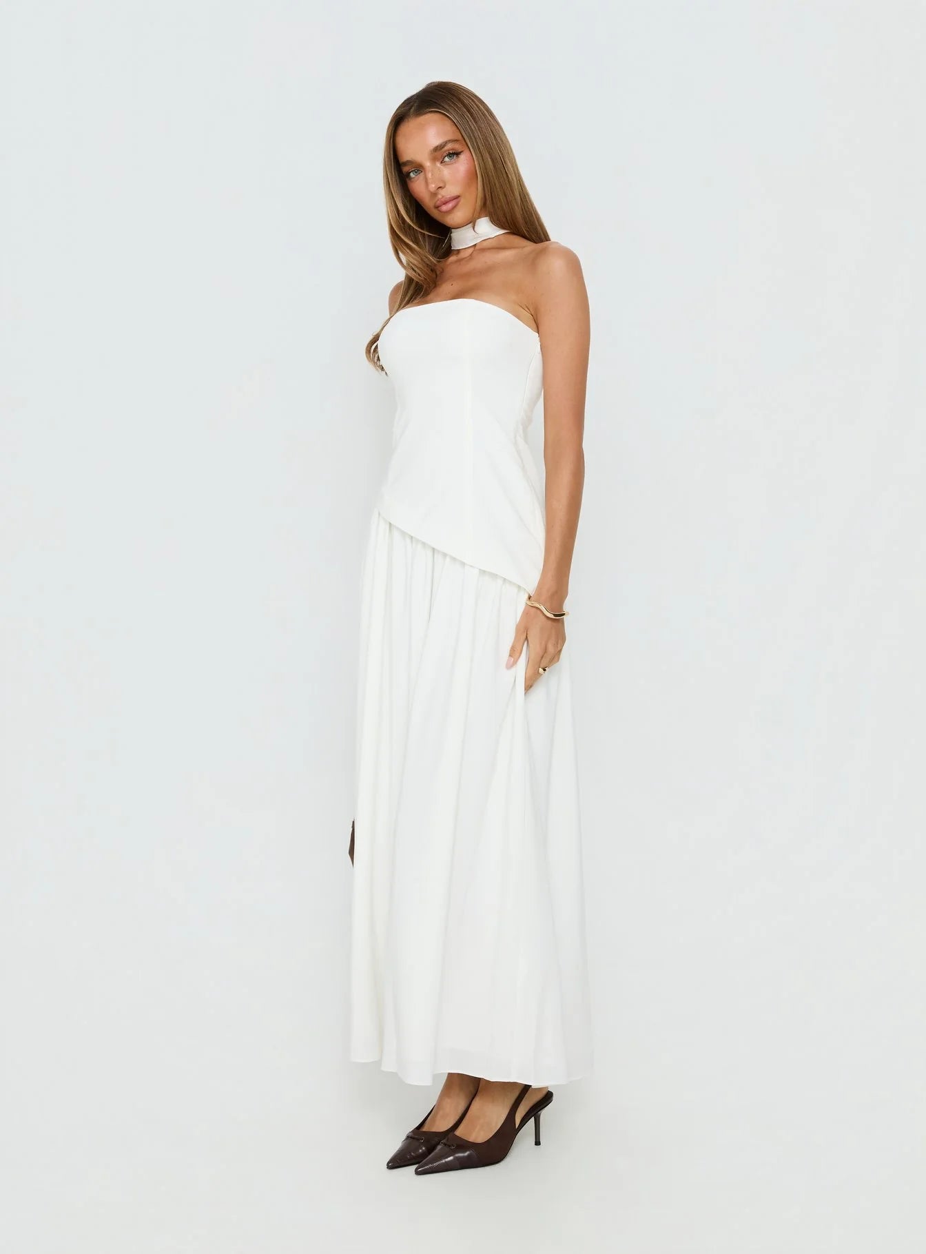 Odela Strapless Drop Waist Maxi Dress White