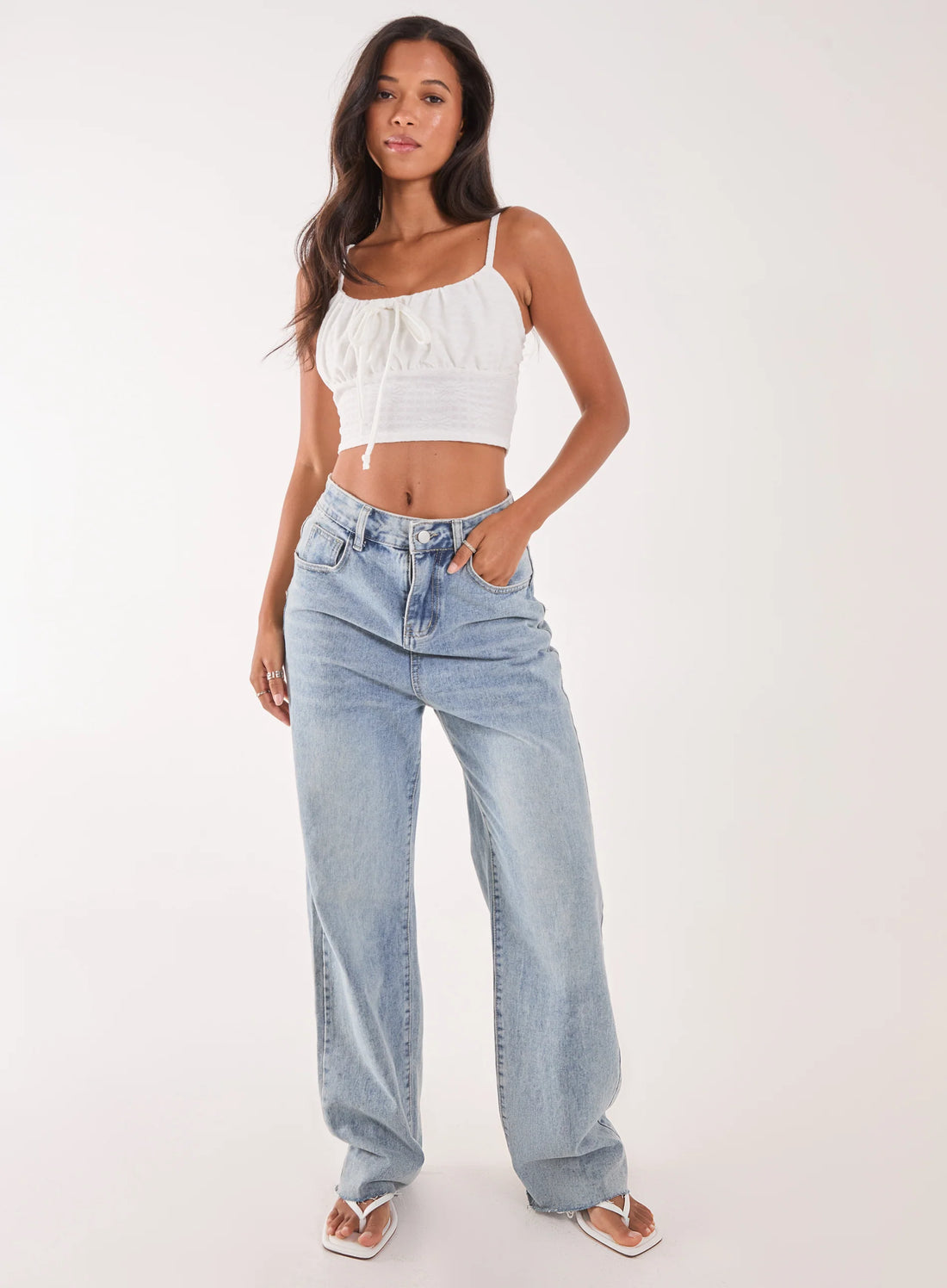 Textured Daisy Tie Strappy Top