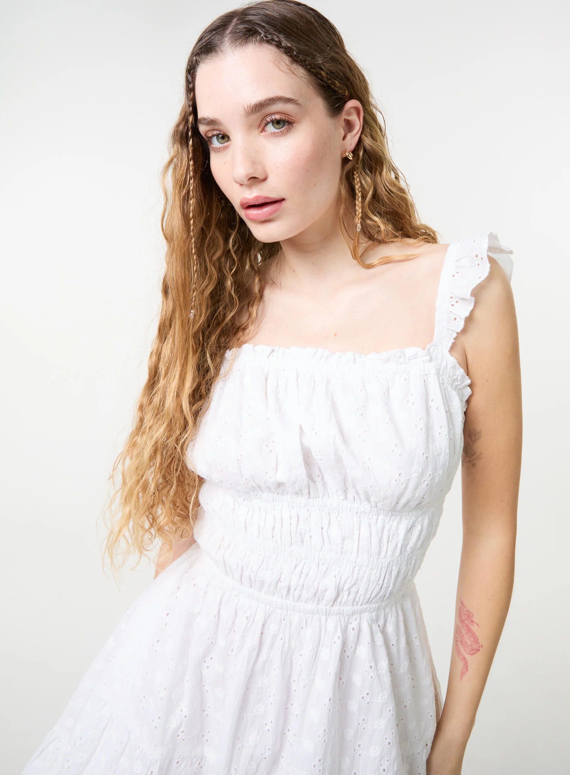 Tie Back Broderie Tiered Mini Dress