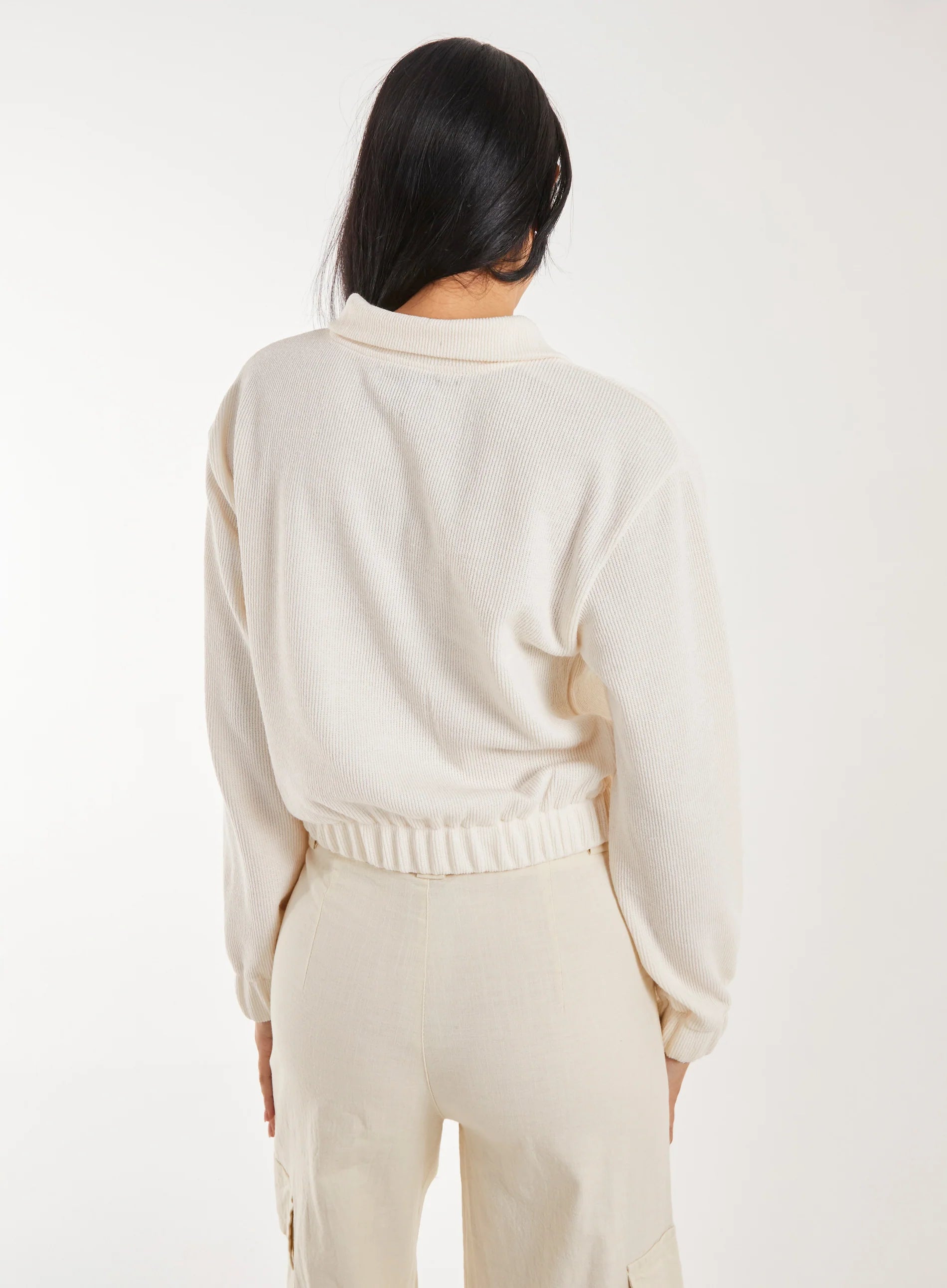 High Neck Zip Up Cropped Sweatshirt