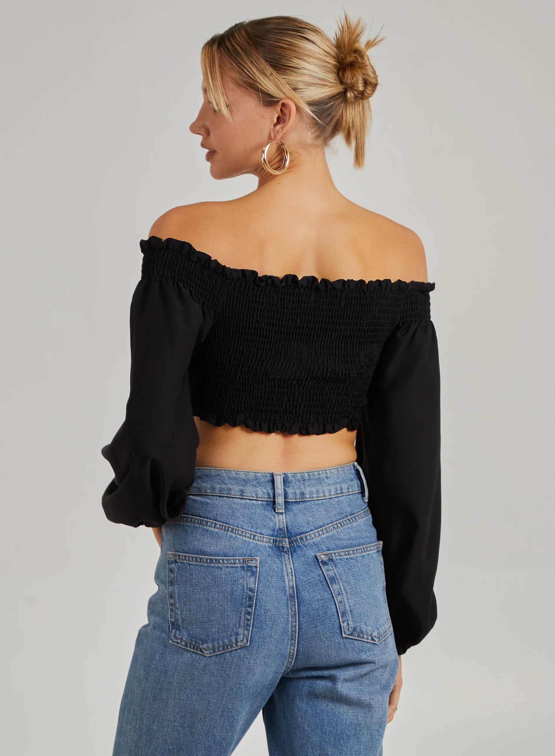 Twist Front Balloon Sleeve Crop Top