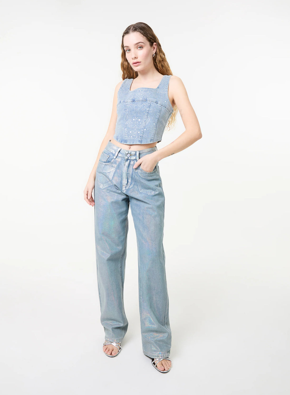 Diamante Denim Corset Top