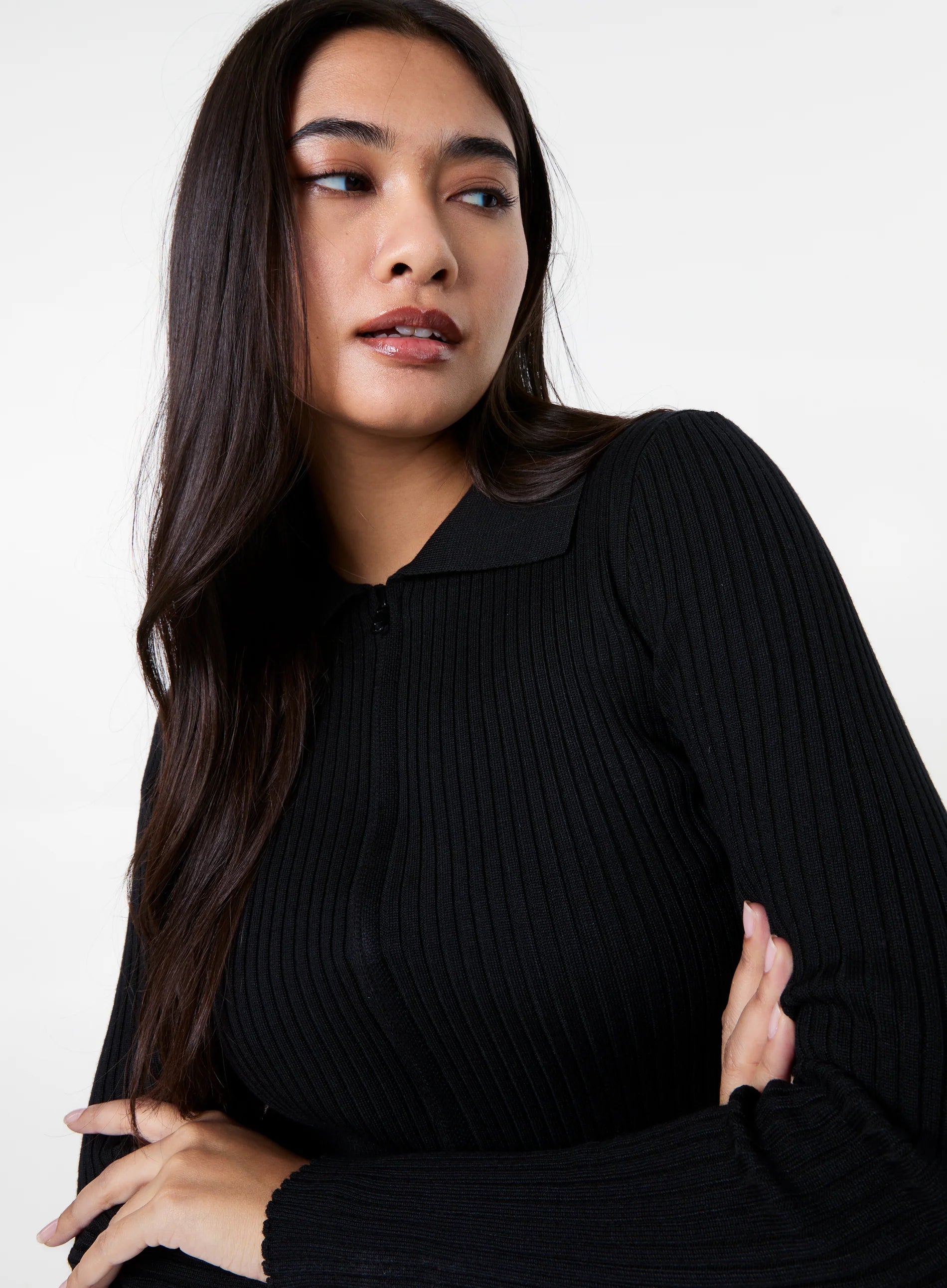 Long Sleeve Zip Up Ribbed Top