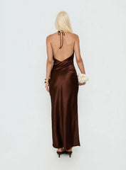 Yazmeina Halter Keyhole Maxi Dress Brown