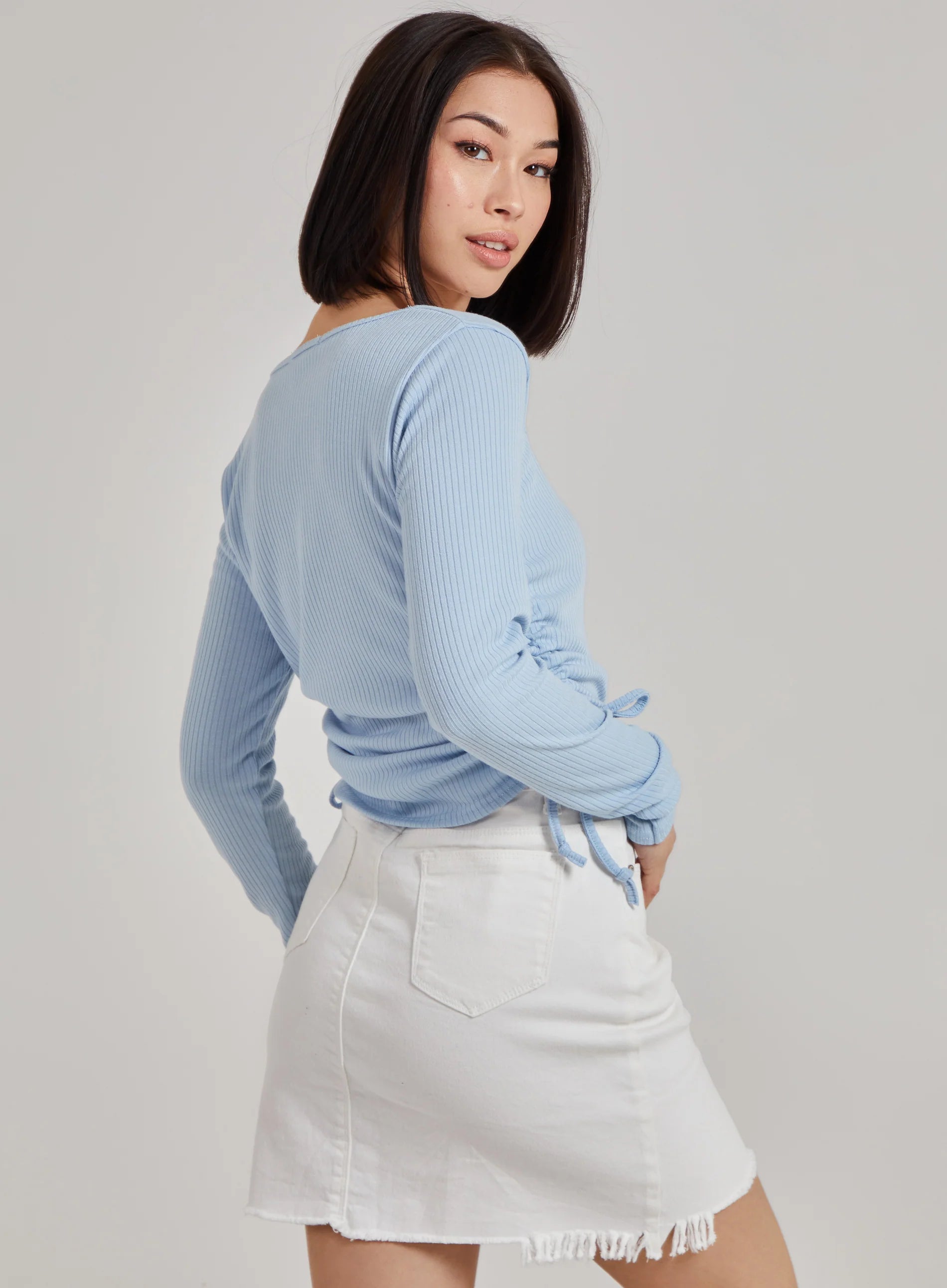 Ruched Square Neck Ribbed Top