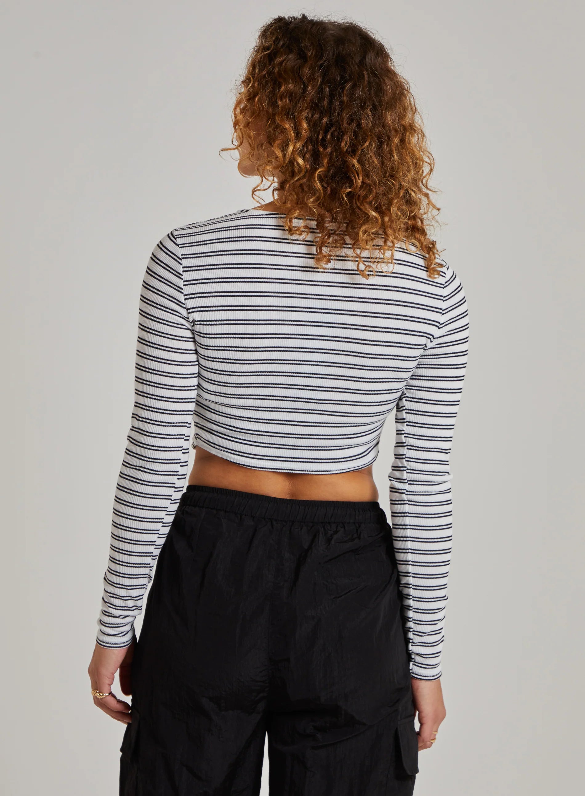 Striped Tie Front Ribbed Crop Top