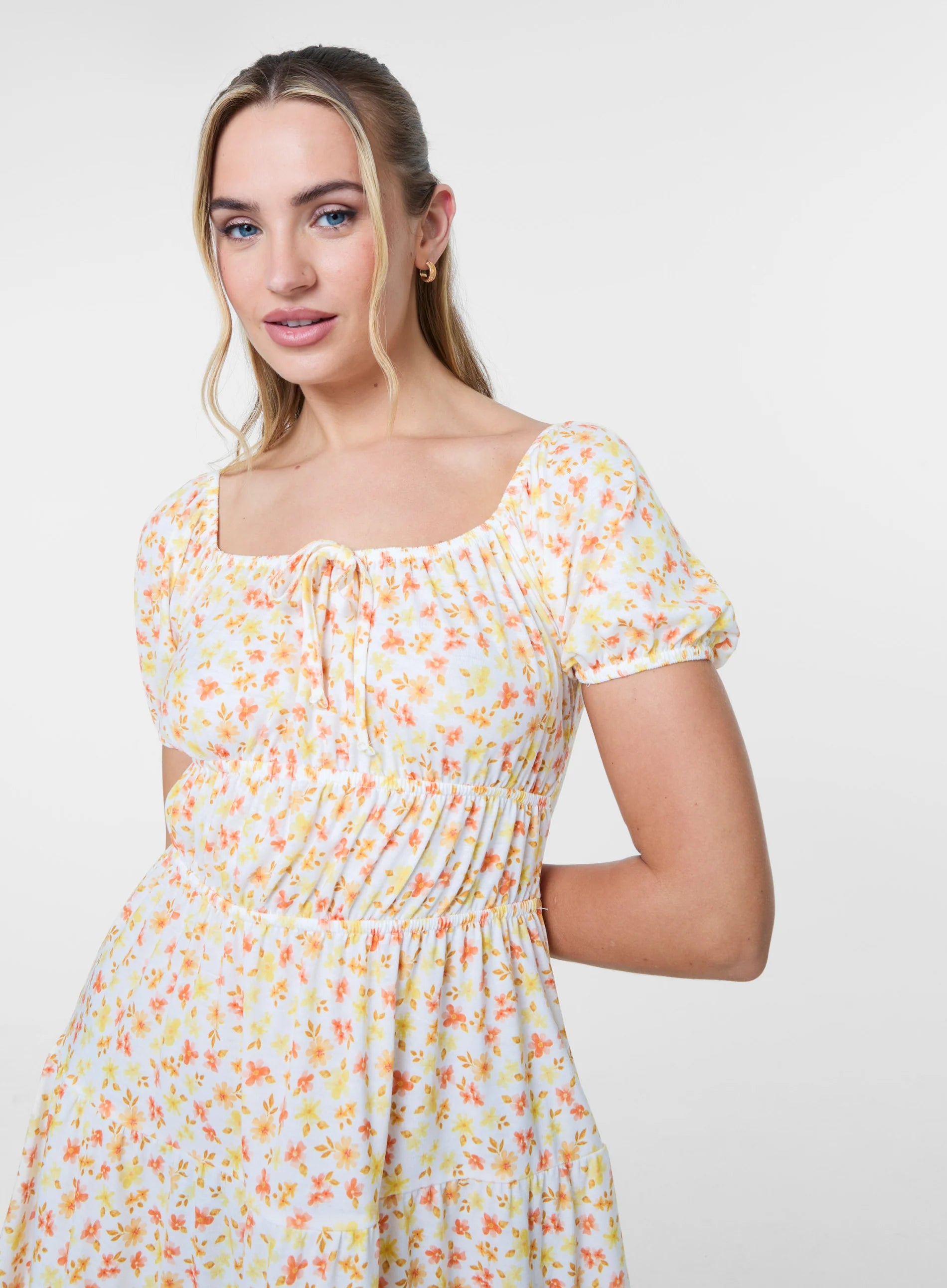 Ditsy Puff Sleeve Tiered Mini Dress