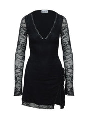 Airabella Long Sleeve Lace Mini Dress Black
