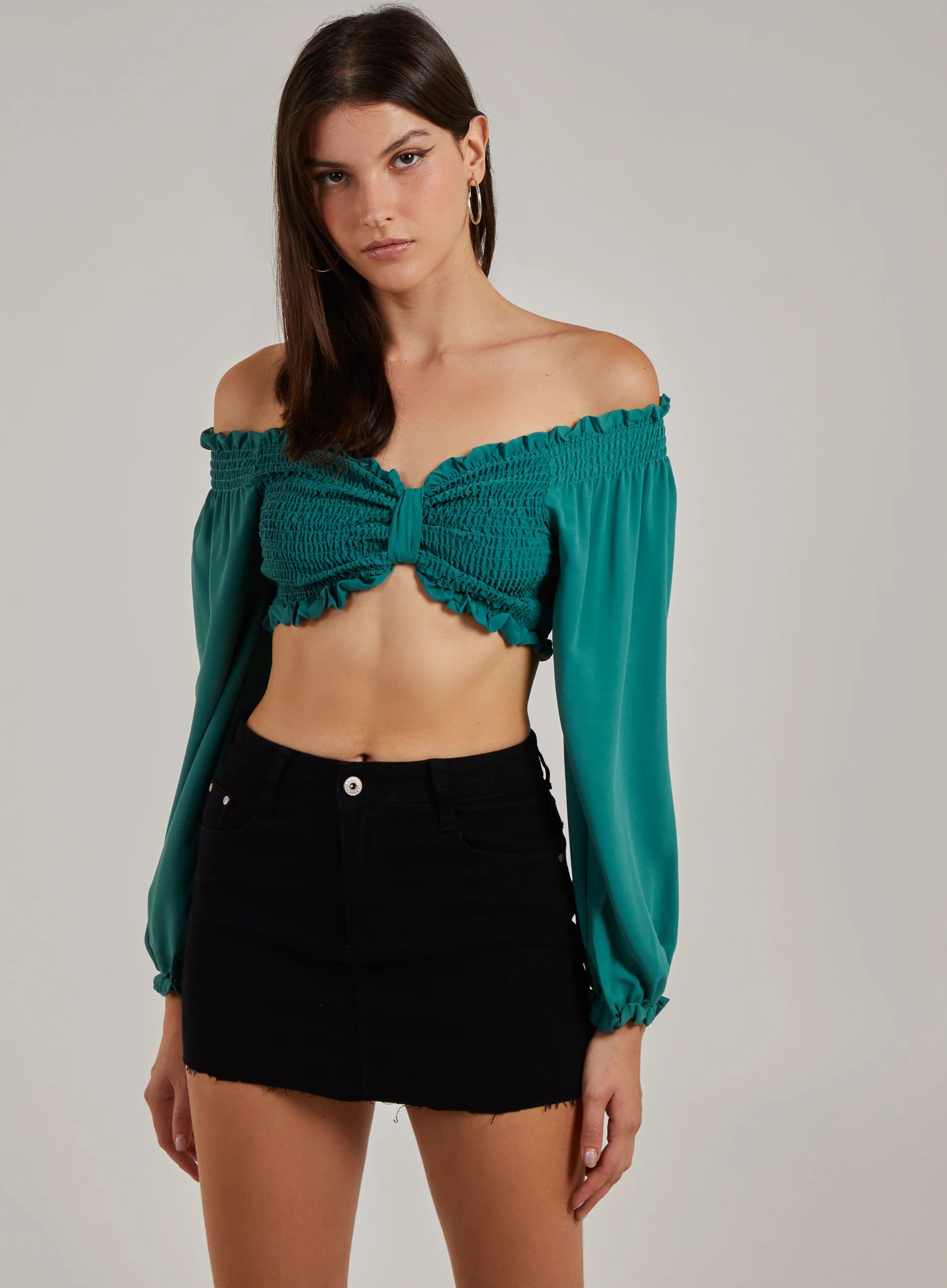 Twist Front Balloon Sleeve Crop Top