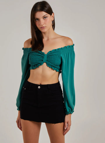 Twist Front Balloon Sleeve Crop Top