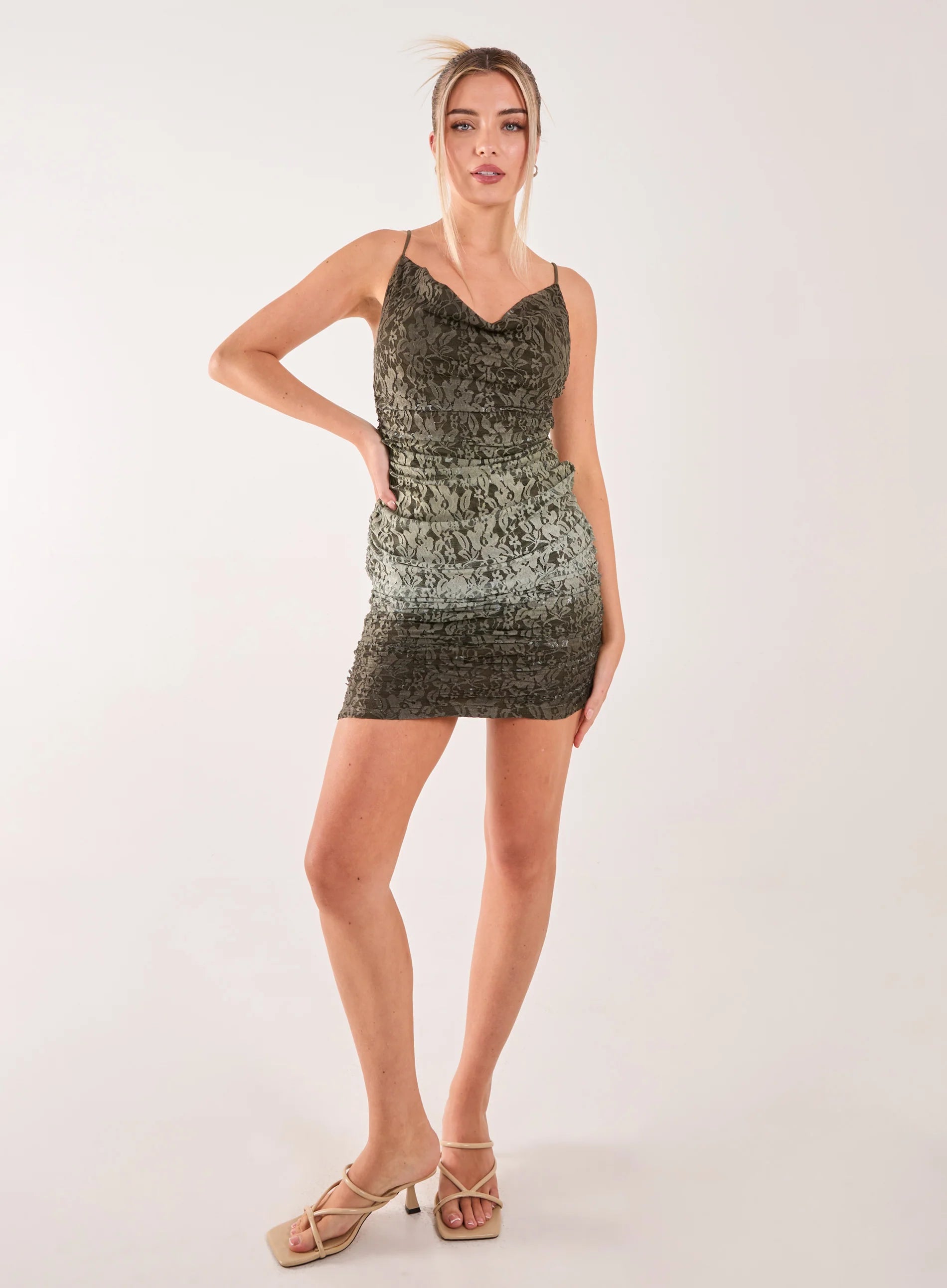Lace Cowl Ombre Mini Dress