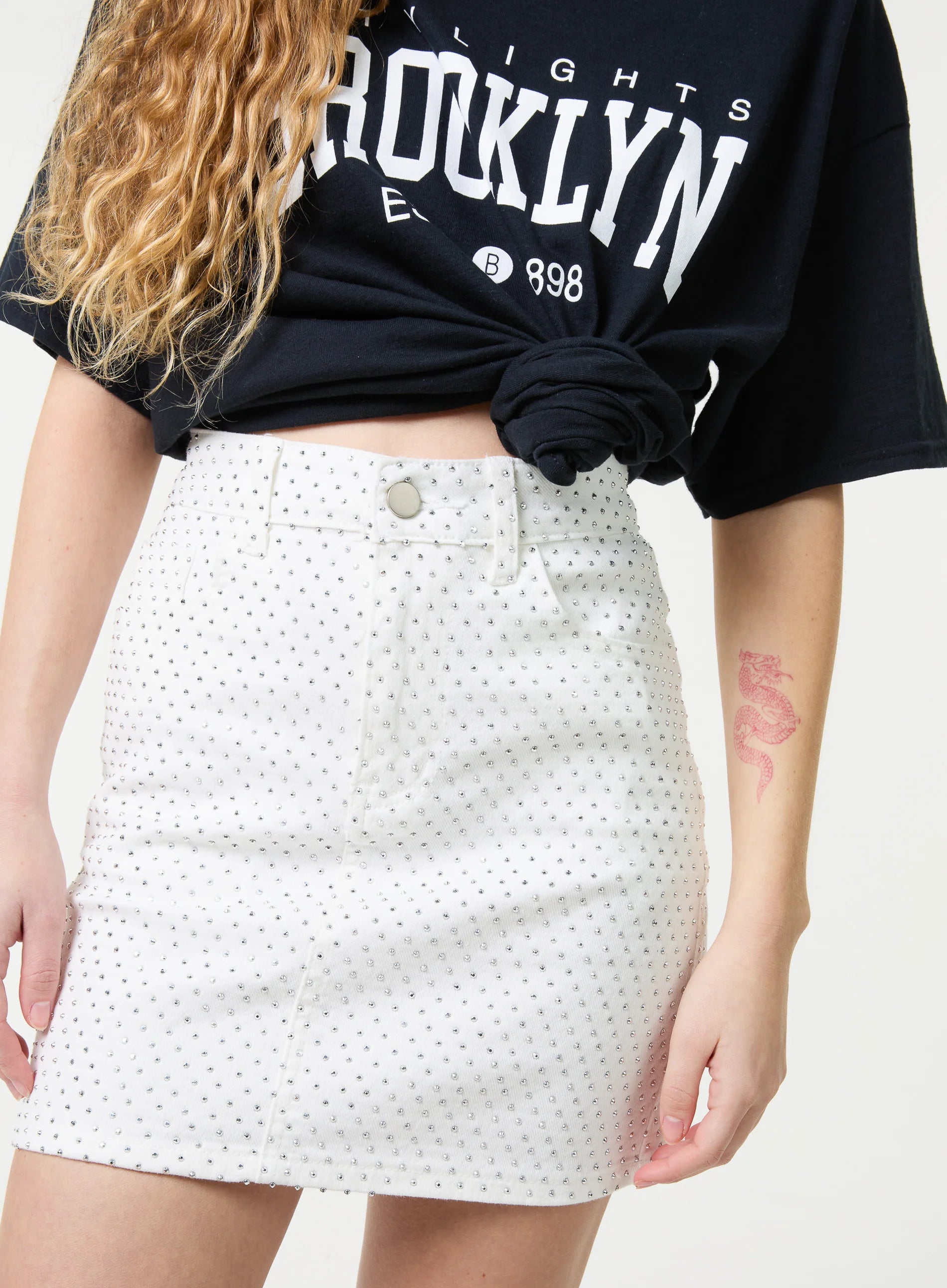Denim Diamante Mini Skirt