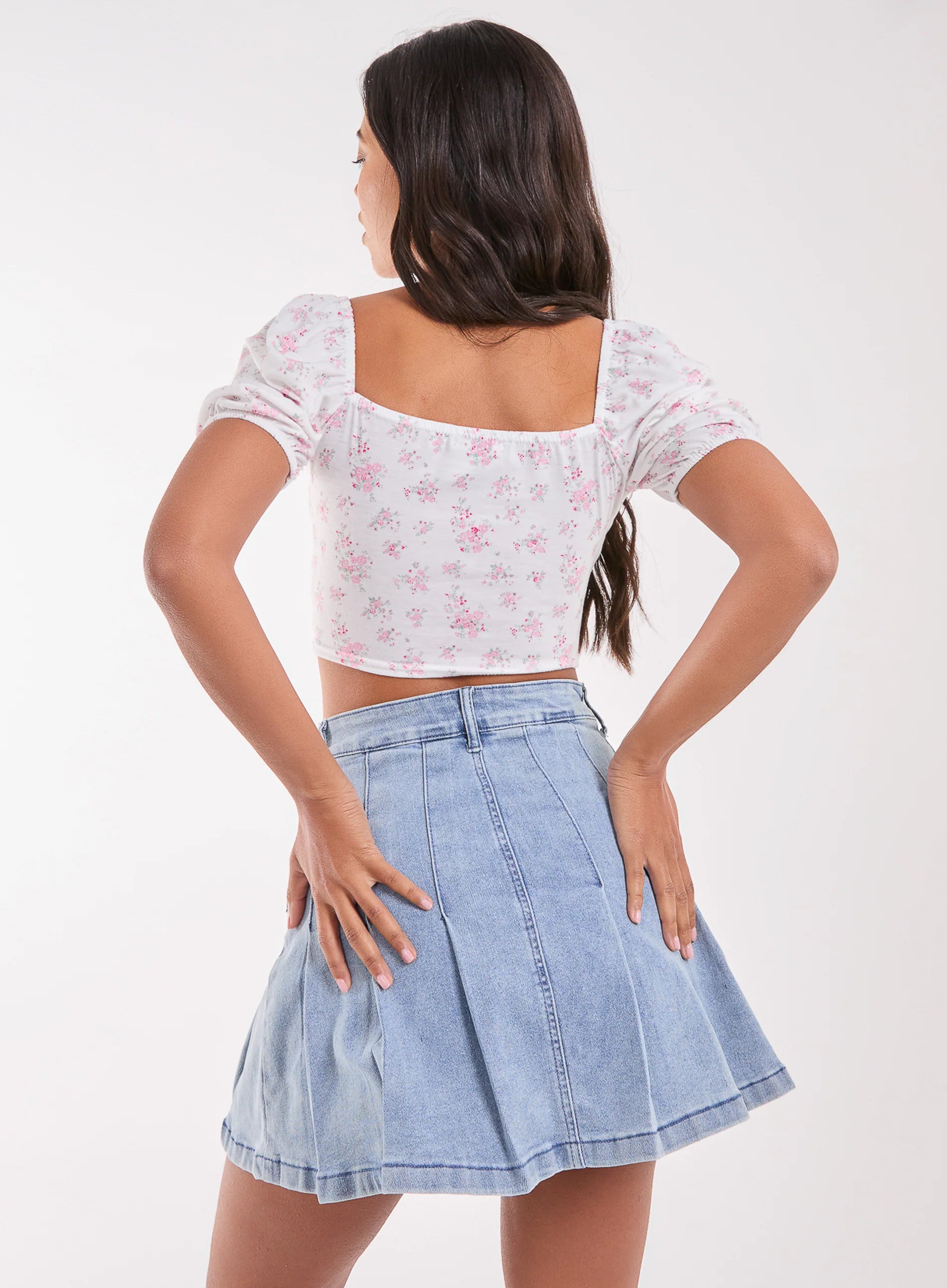 Floral Puff Sleeve Crop Top