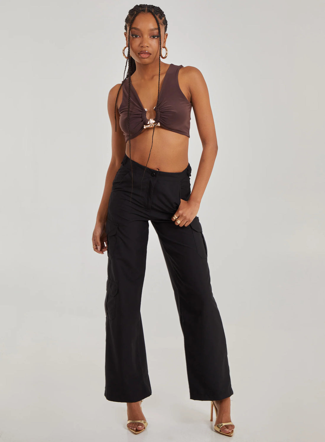 Gold Trim Slinky Sleeveless Top