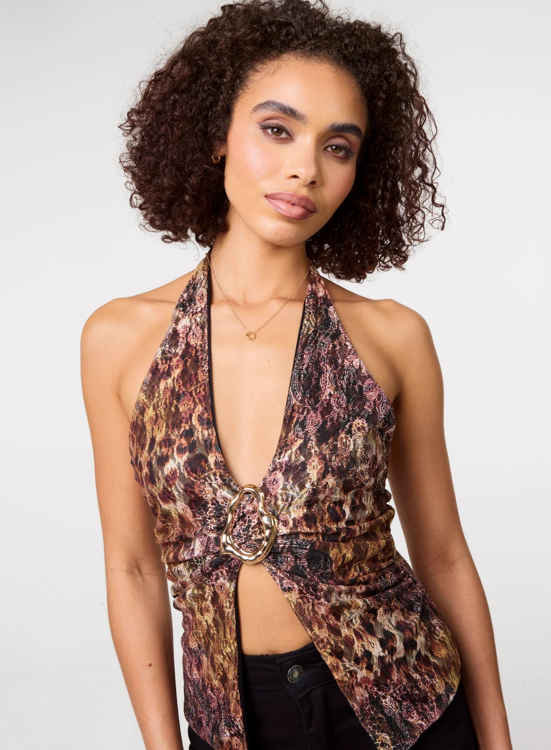 Animal Lace Halter Neck Top