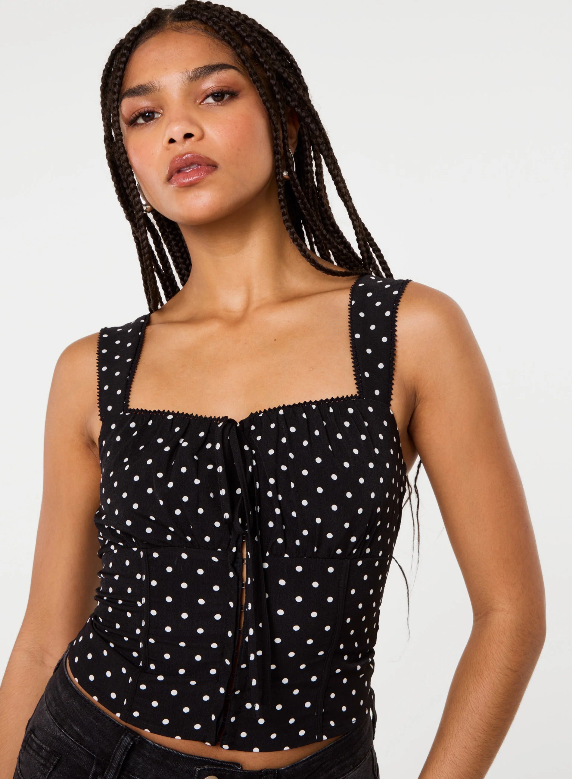Polka Dot Hook And Eye Crop Top